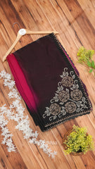 Black–Rani Ombre Designer Saree with Floral siroski Work Border