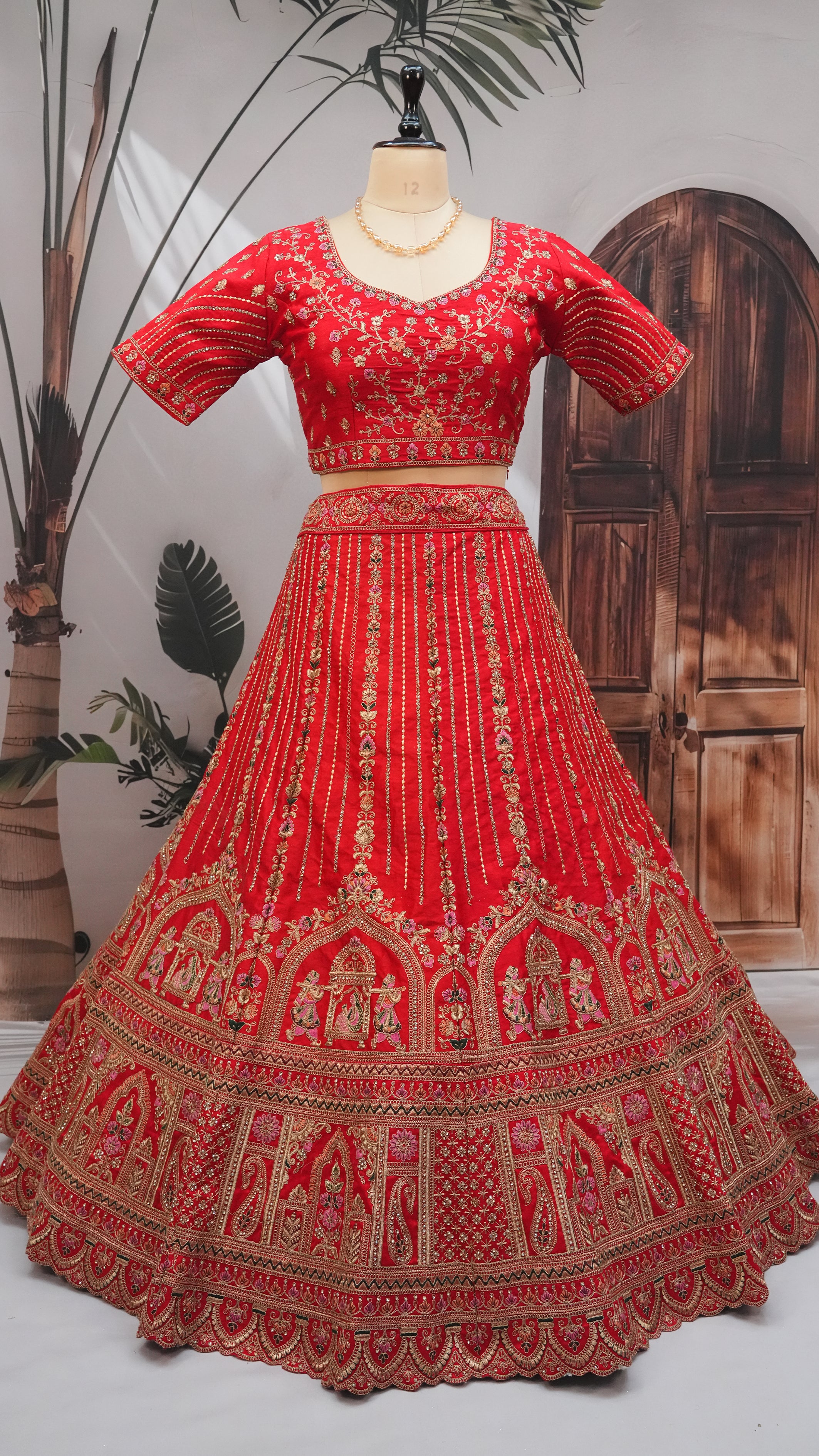 Red Bridal Lehenga Choli with Heavy Gold Embroidery & Net Dupatta – Wedding Wear Lehenga Set