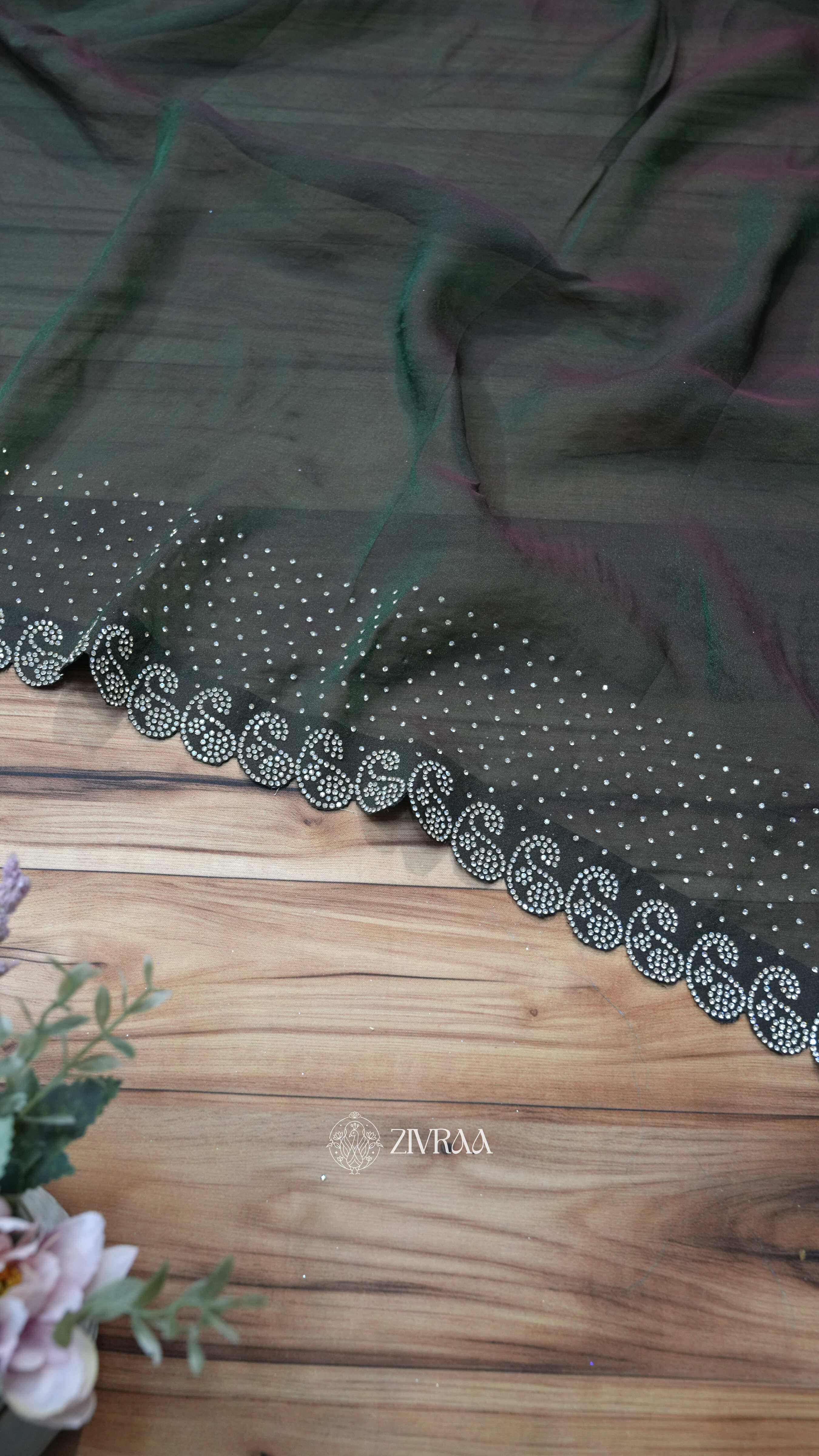 Royal Rani shimmer Swarovski Work Party Wear Saree with Elegant Border