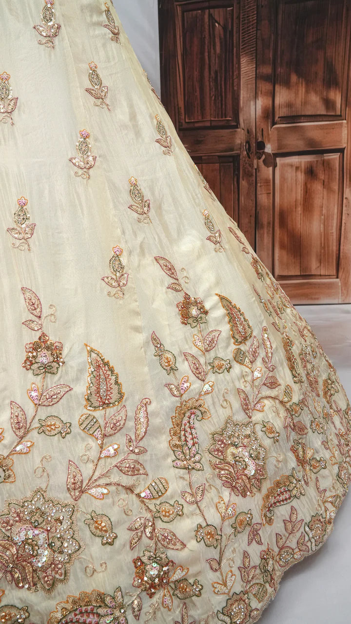 Ivory Embroidered Lehenga Choli with Mauve Silk Dupatta | Bridal & Festive Designer Lehenga