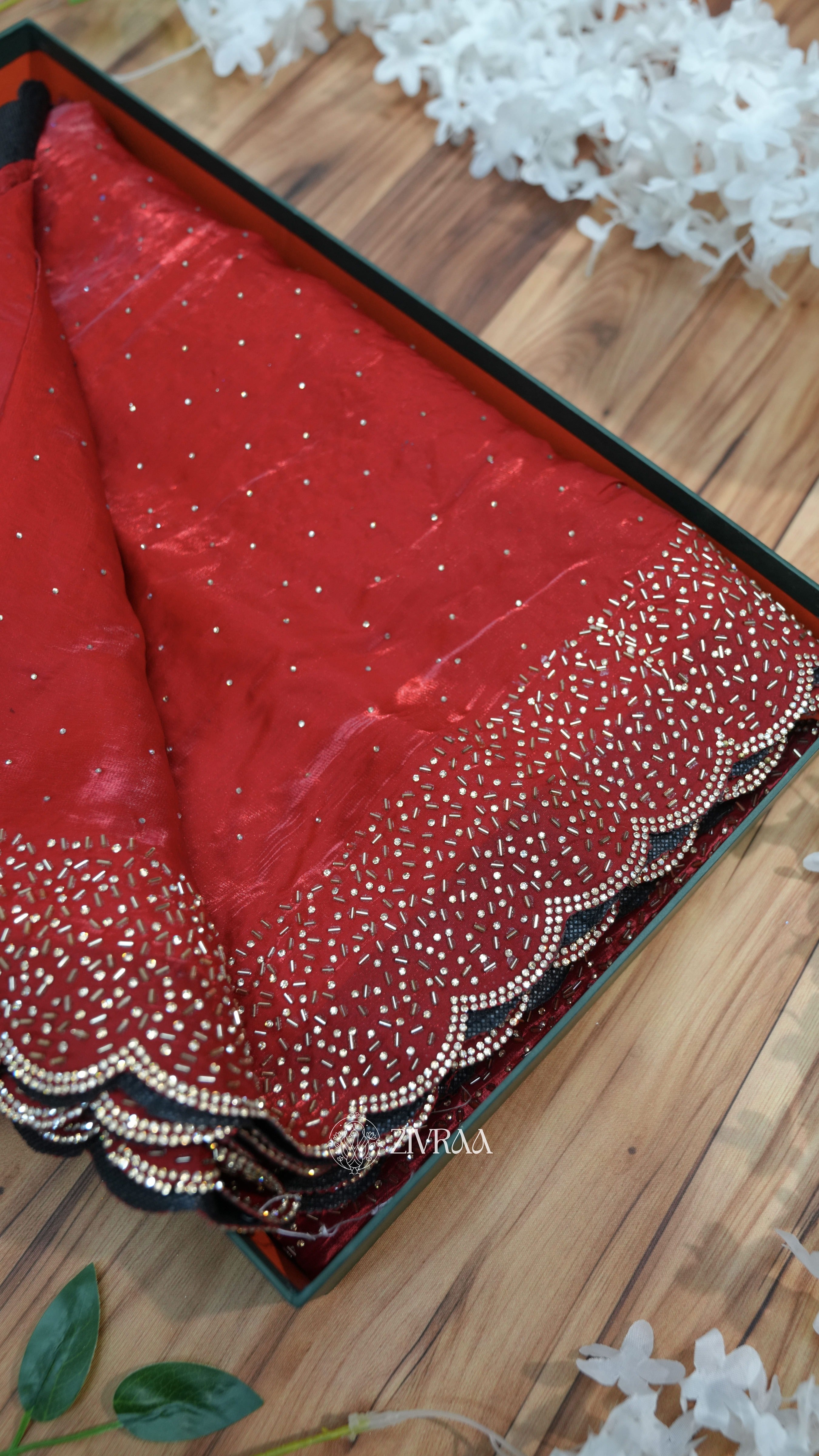 Festive Rani Saree with siroski Scalloped Border