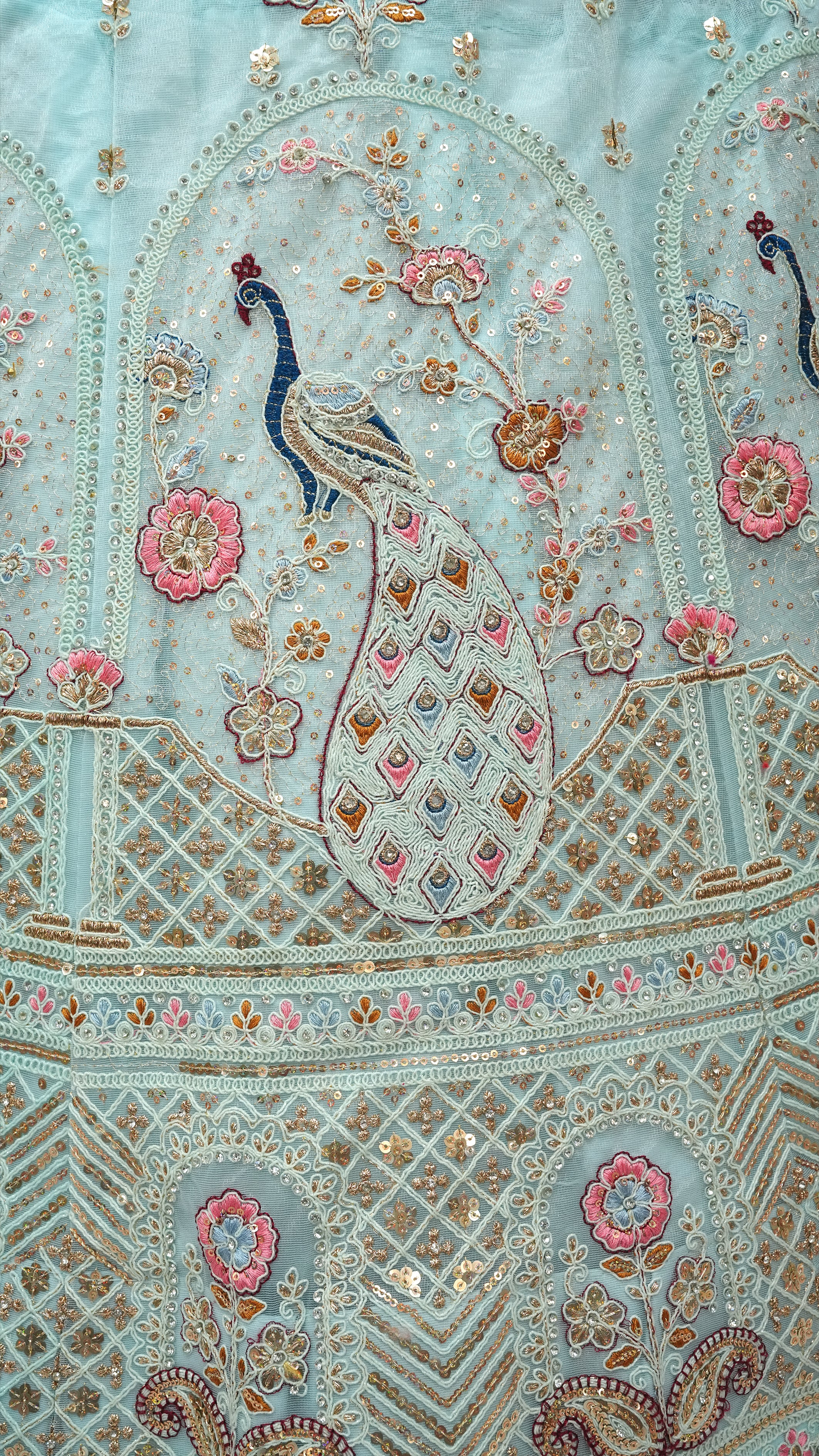 Pastel Aqua Blue Embroidered Lehenga Choli with Net Dupatta,Festive Wear