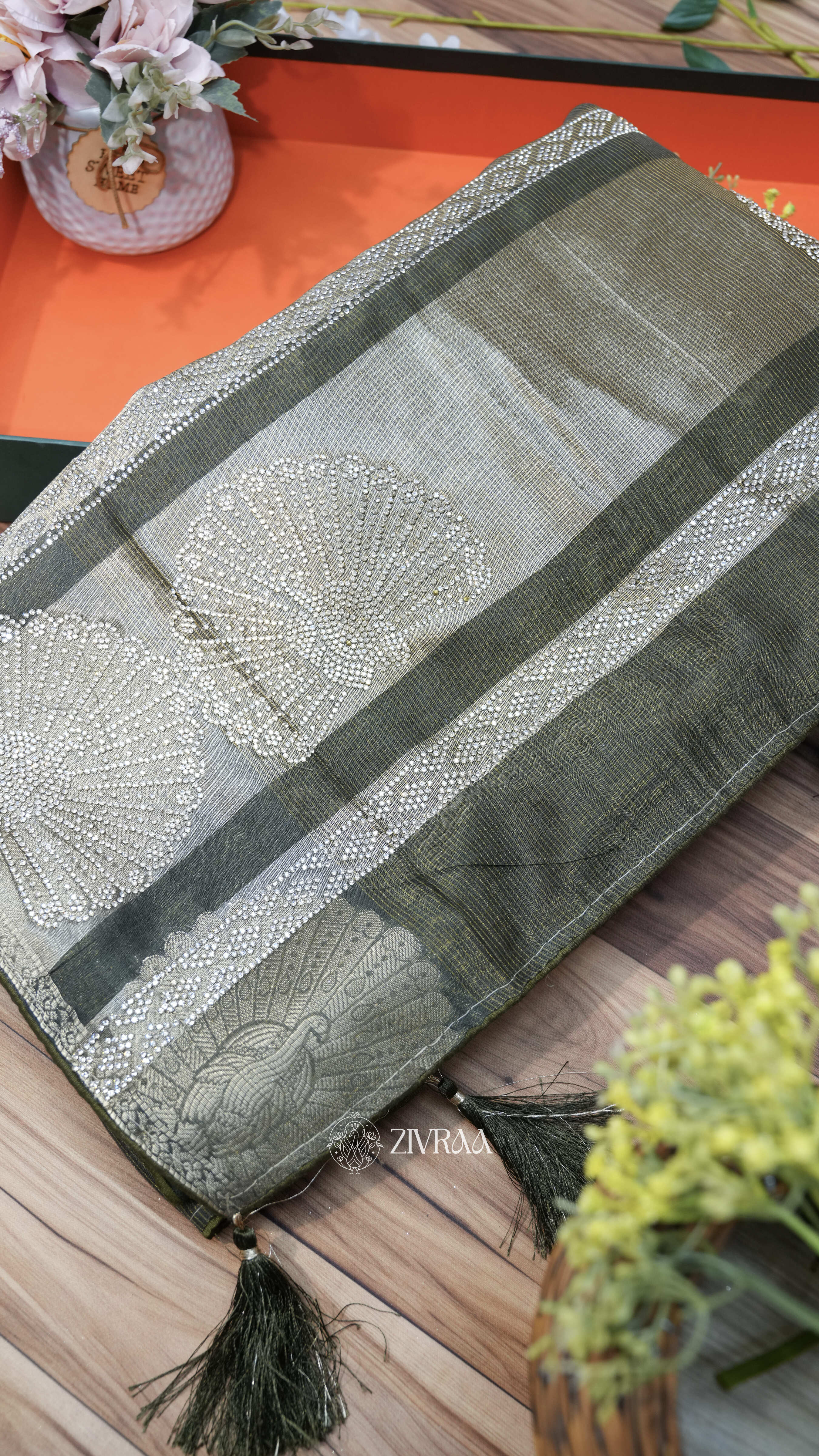 Elegant Firozi, Zari Work Silk Saree with Traditional Motifs