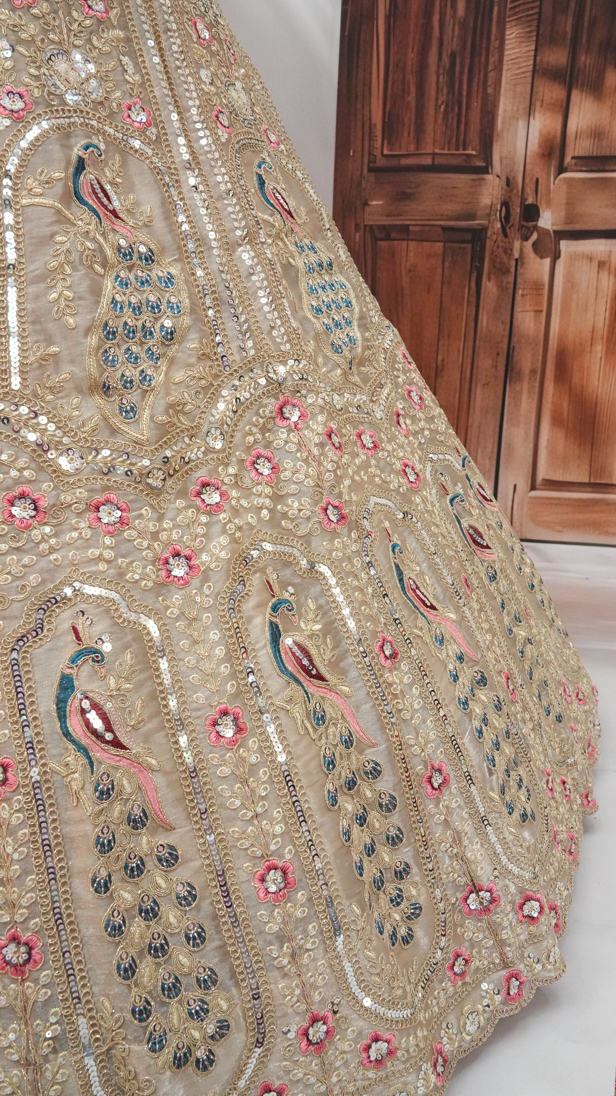 Ivory Gold Peacock Embroidered Lehenga Choli with Net Dupatta –Festive Wear