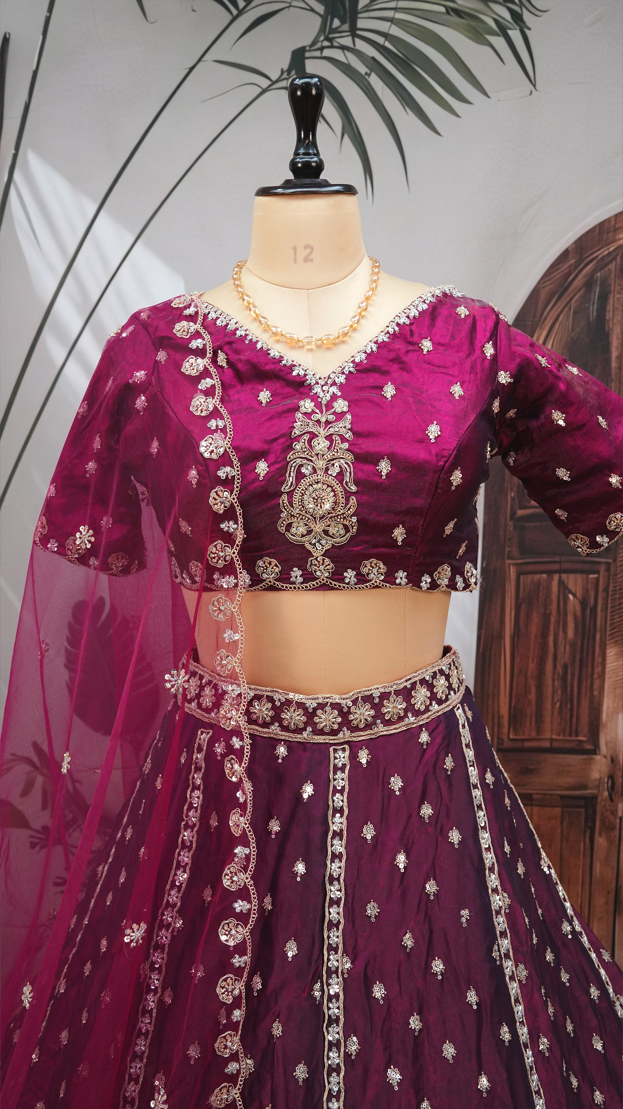 Wine Purple Embroidered Lehenga Choli with Net Dupatta – Bridal & Festive Wear