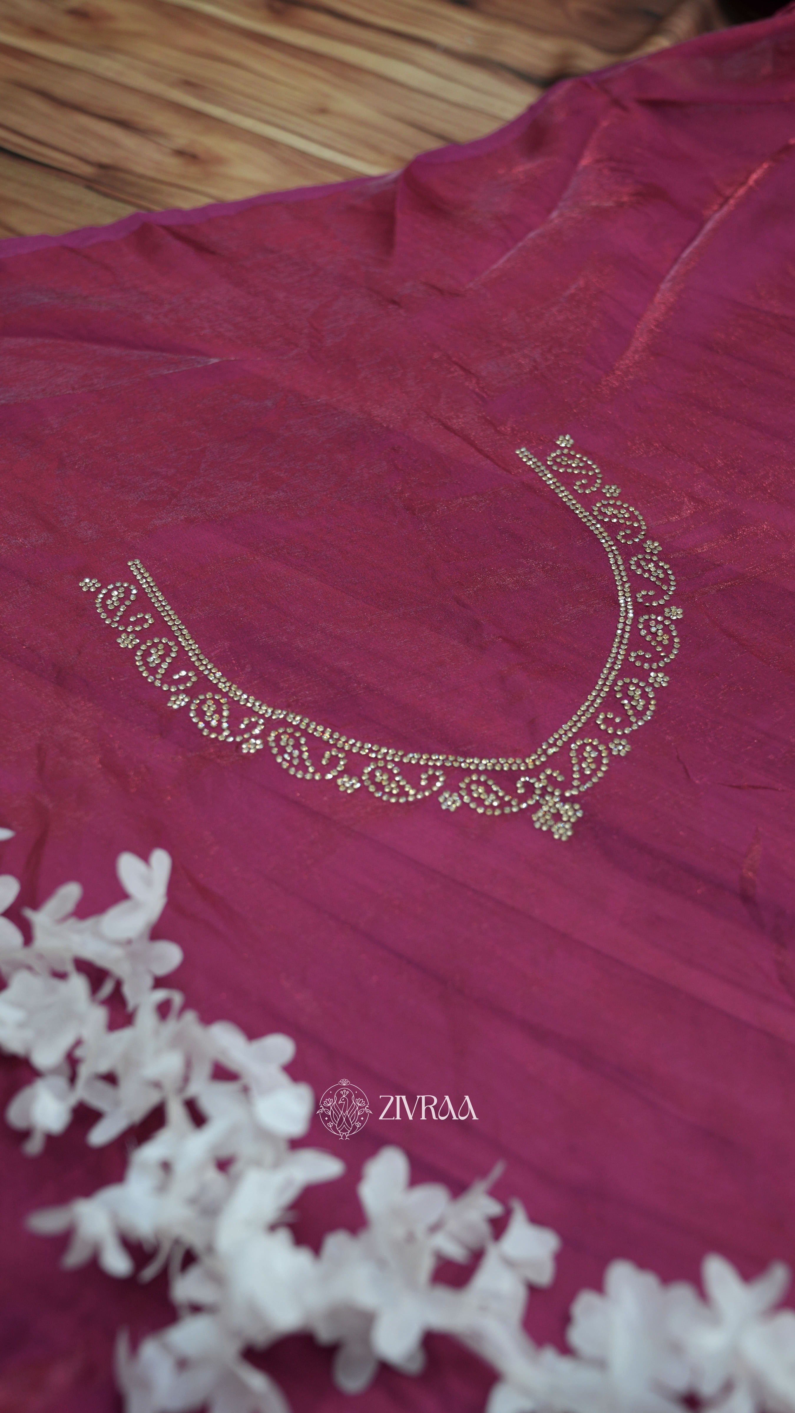 Elegant Deep purple Stone Work Border Saree for Women