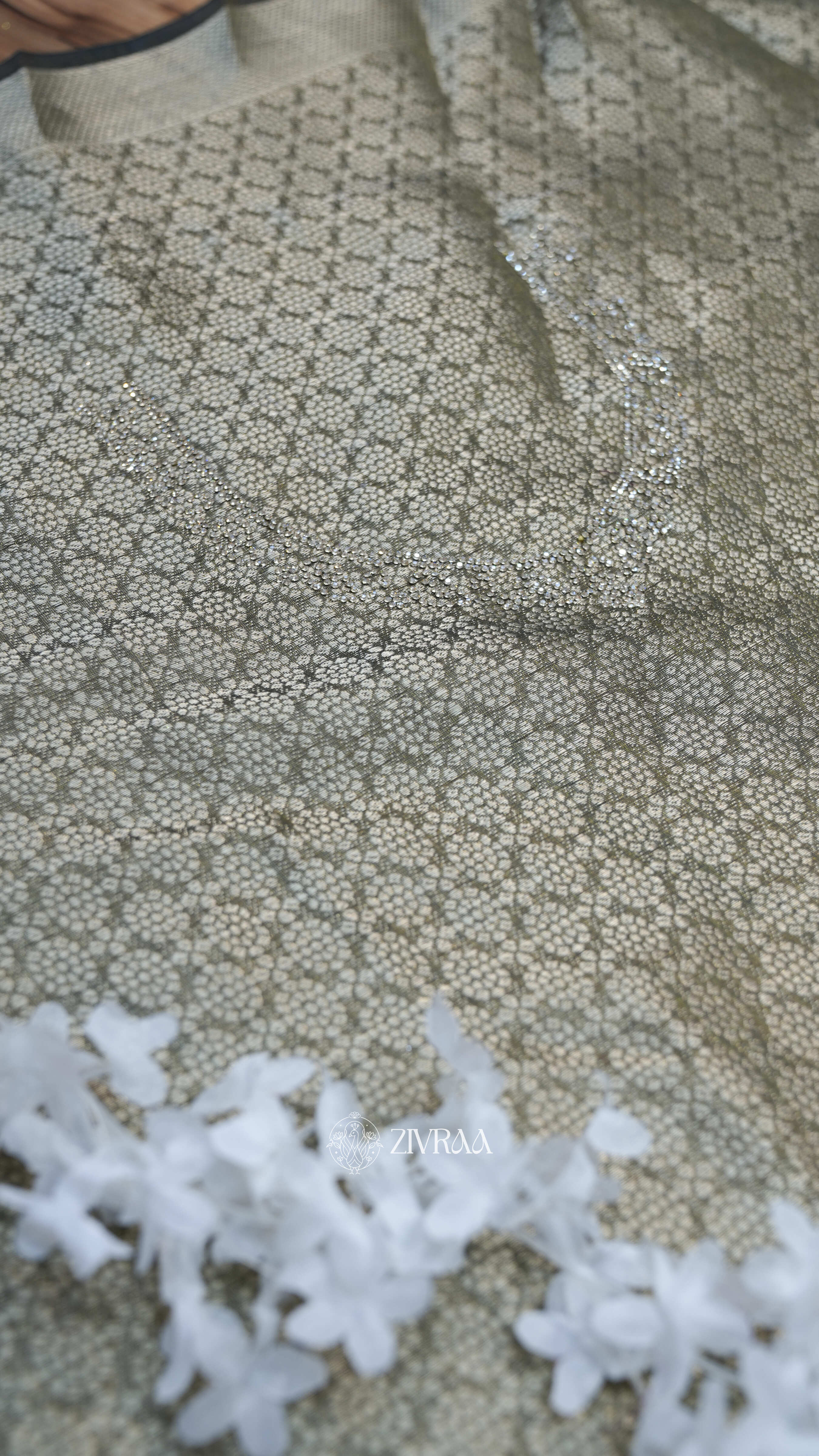 Rust Brown Silk Blend Saree with Swarovski Floral Motif Border