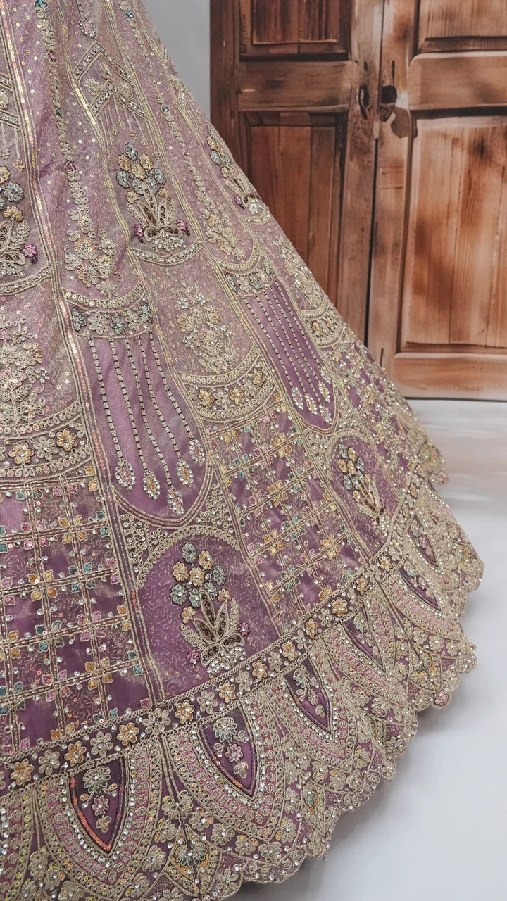 Firozi Shimmer Net Bridal Lehenga Choli | with Heavy Zari & Sequin Embroidery