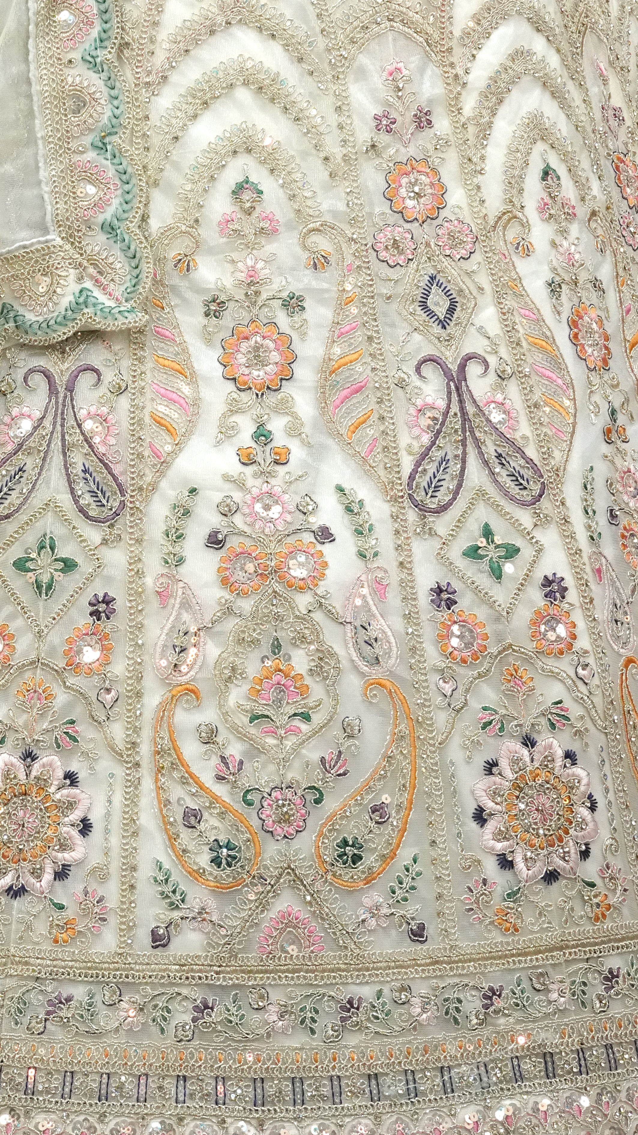 Ivory gold Embroidered Bridal Lehenga Choli with Net Dupatta – Pastel Handwork Designer Lehenga