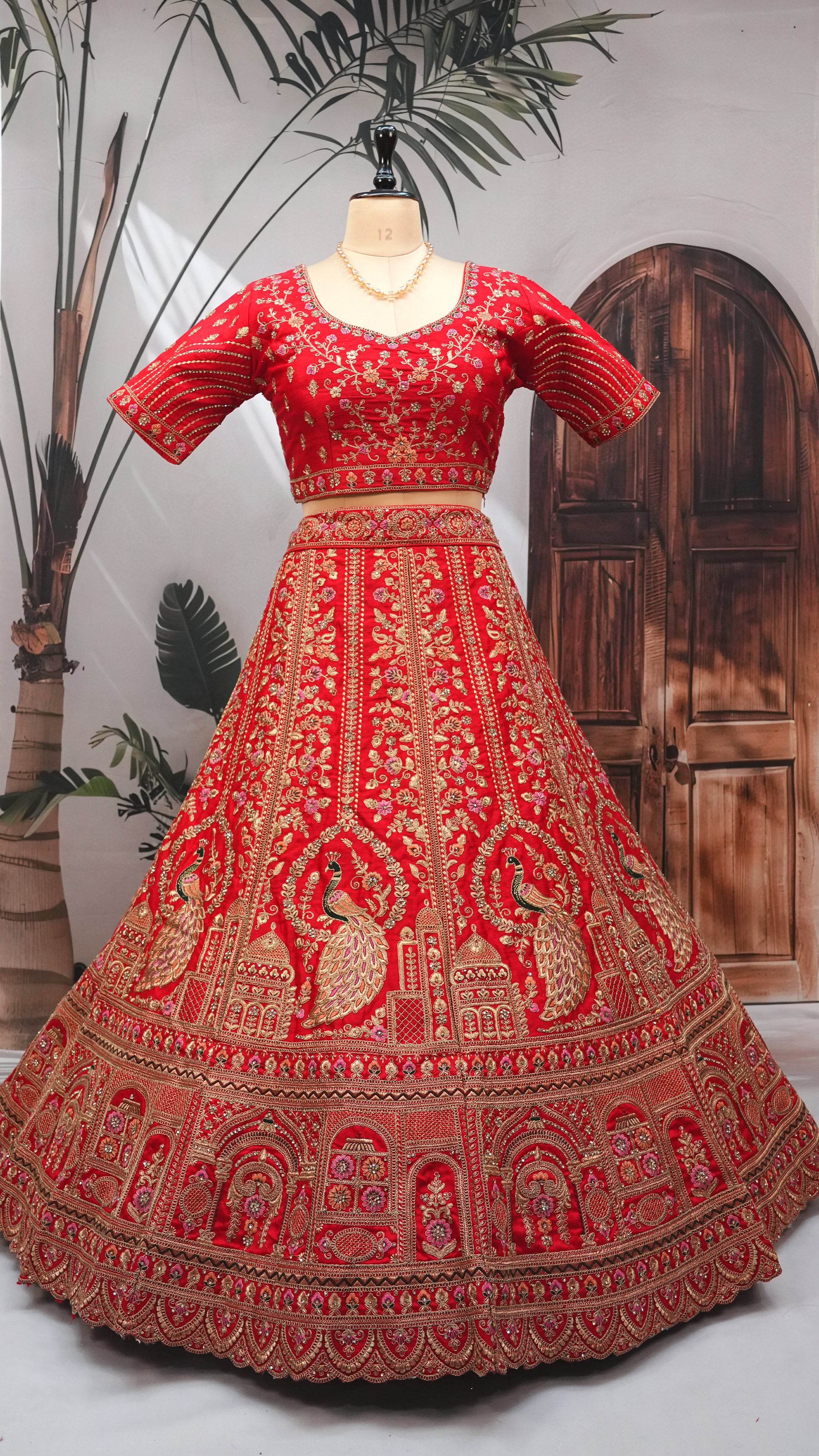 Red Bridal Embroidered Lehenga Choli with Net Dupatta – Traditional Wedding Wear