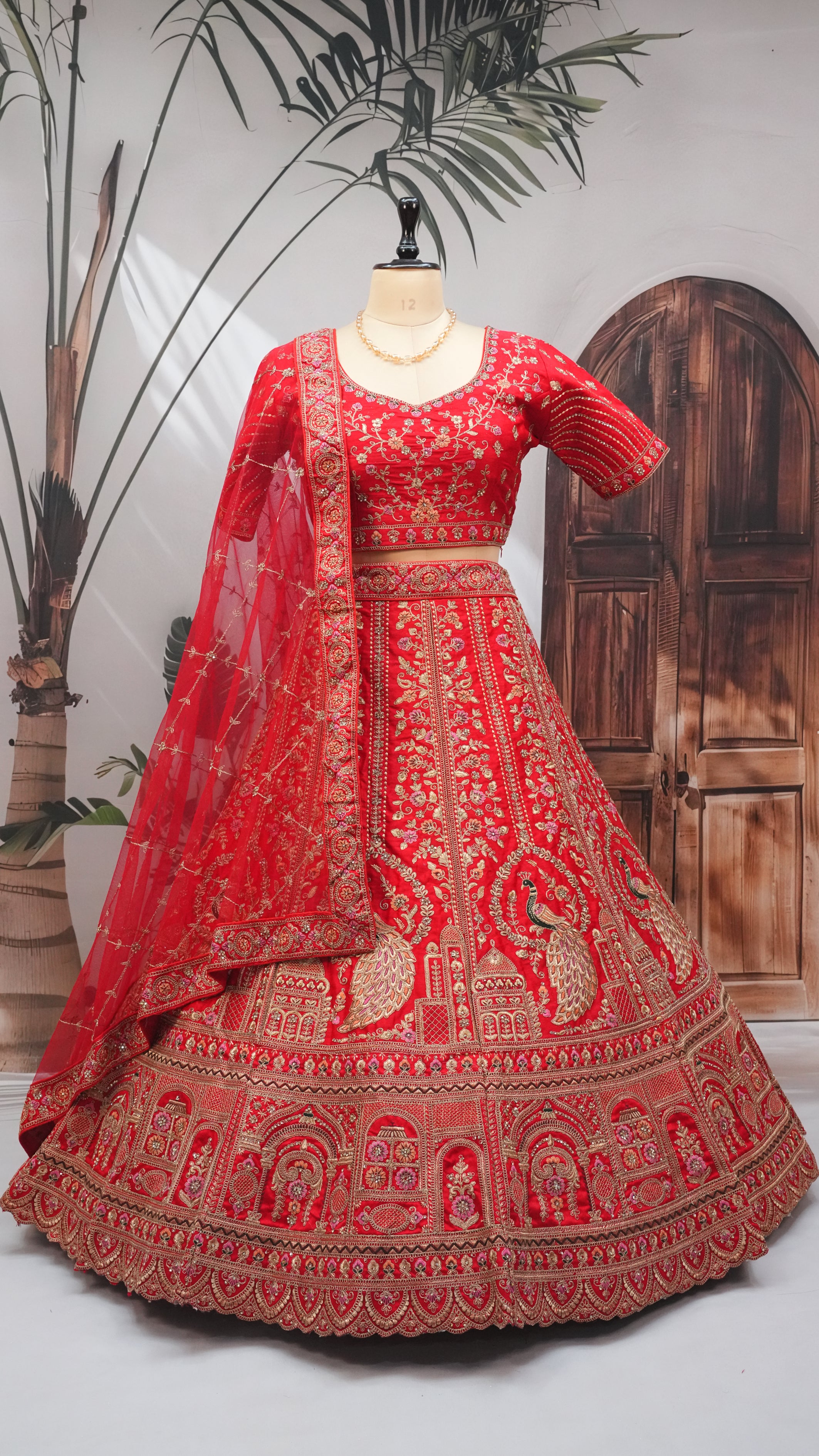 Red Bridal Embroidered Lehenga Choli with Net Dupatta – Traditional Wedding Wear