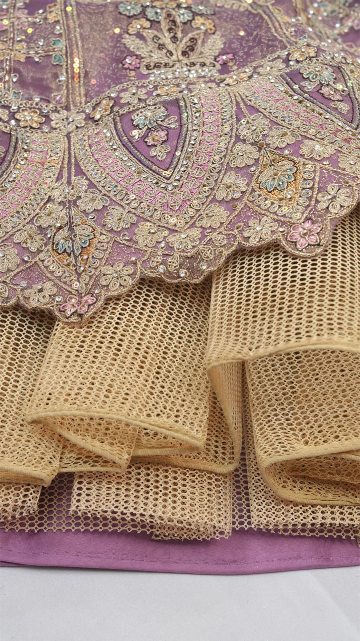Pink Shimmer Net Lehenga Choli with Heavy Zari & Sequin Embroidery | Bridal & Wedding Party Wear Lehenga