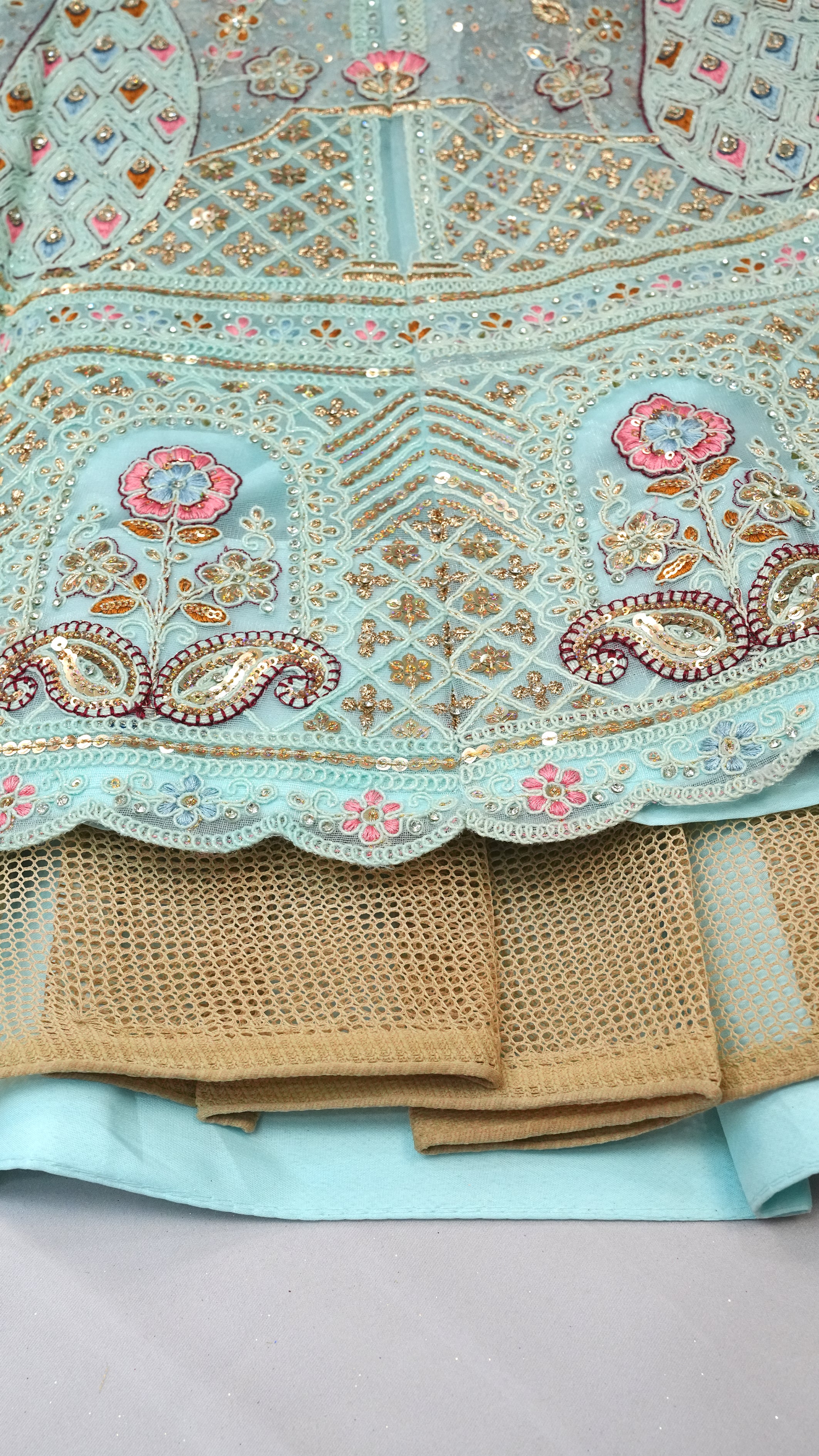 Pastel Aqua Blue Embroidered Lehenga Choli with Net Dupatta,Festive Wear