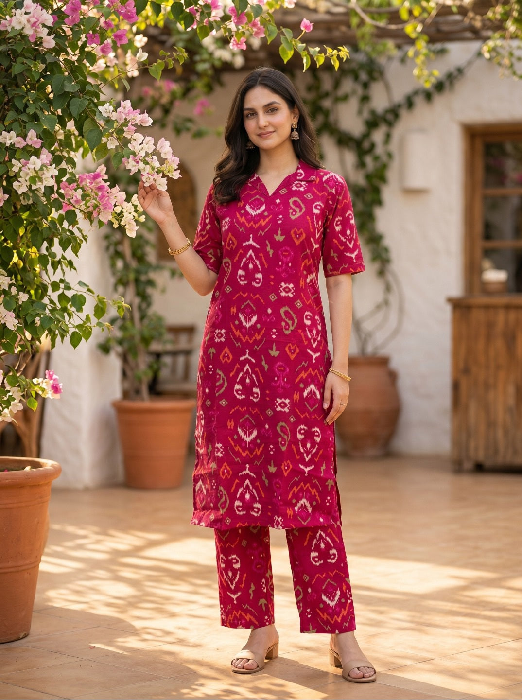 Darkpink Vartican Silk Printed Co-Ord Set for Women | Premium Ethnic Co-Ord Set with Straight Pant | Festive & Casual Wear