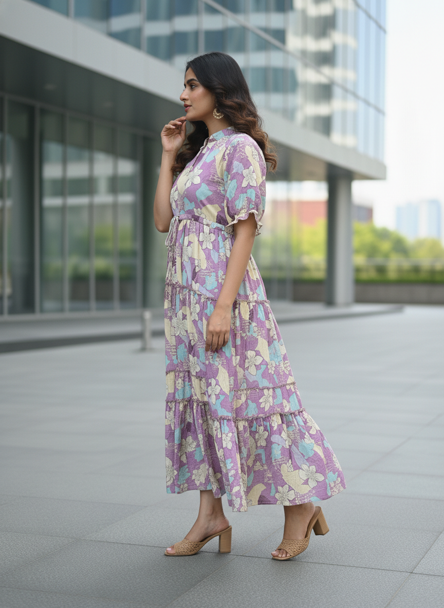 Floral Printed Tiered Kurti with Flowy Silhouette and – Comfortable Everyday Ethnic Style