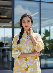 Women Yellow Floral Printed Cotton Kurti | Summer Trend 2026 Straight Fit Ethnic Kurta for Office Wear, Daily Wear & Casual Chic Look (1 Piece Only)