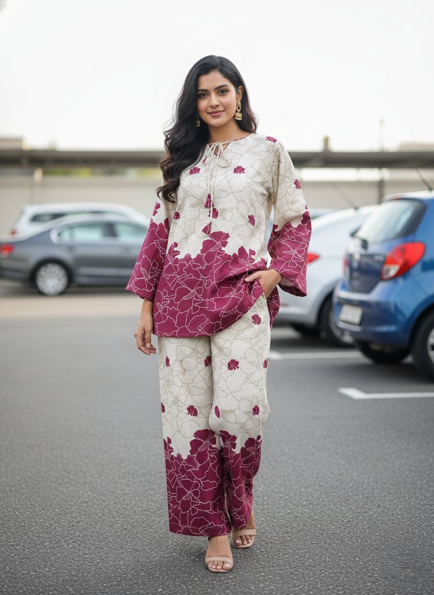 Elegant Floral Printed Co-Ord Set for Women | Stylish Everyday & Brunch Wear