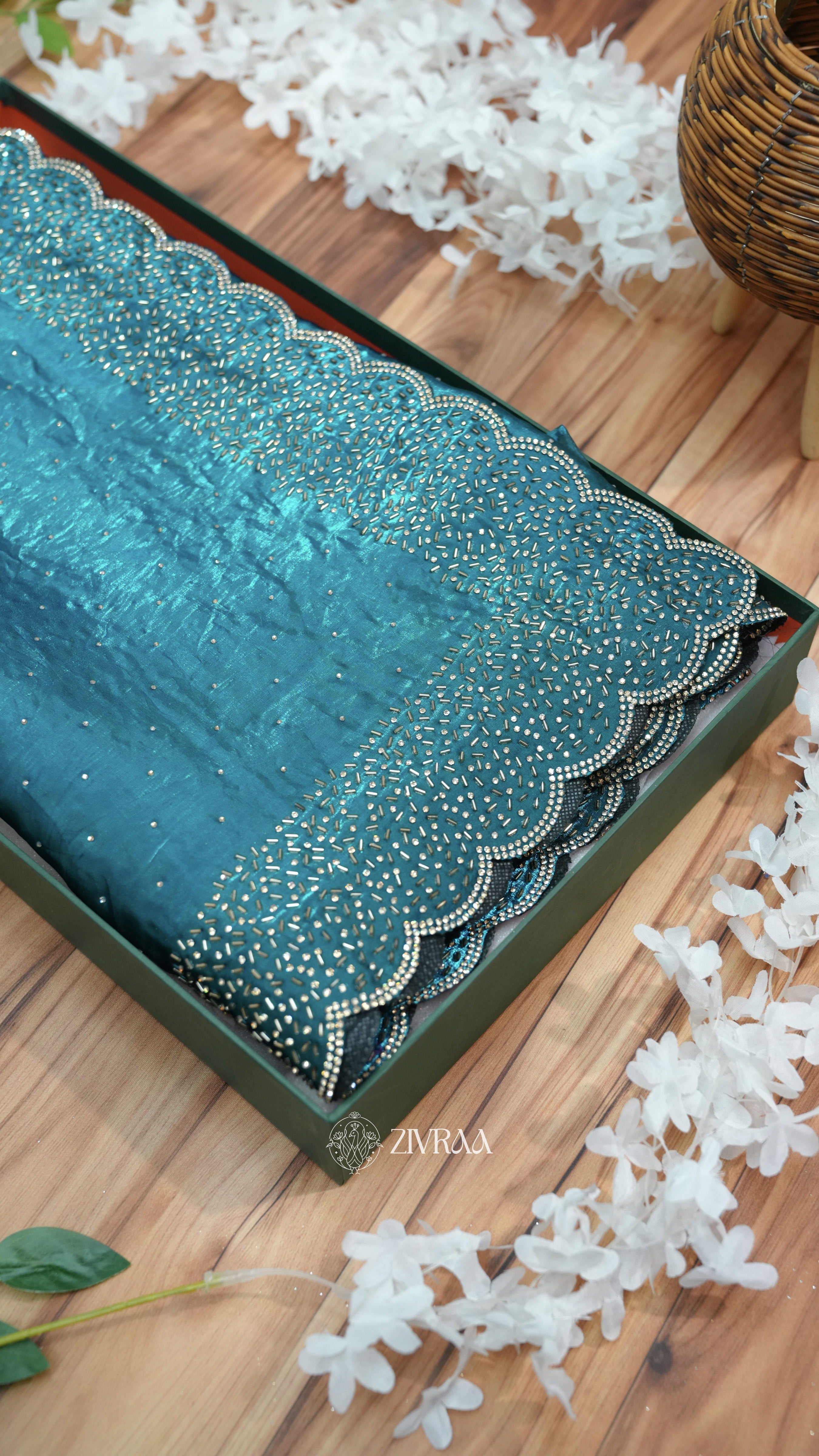 Festive Rani Saree with siroski Scalloped Border