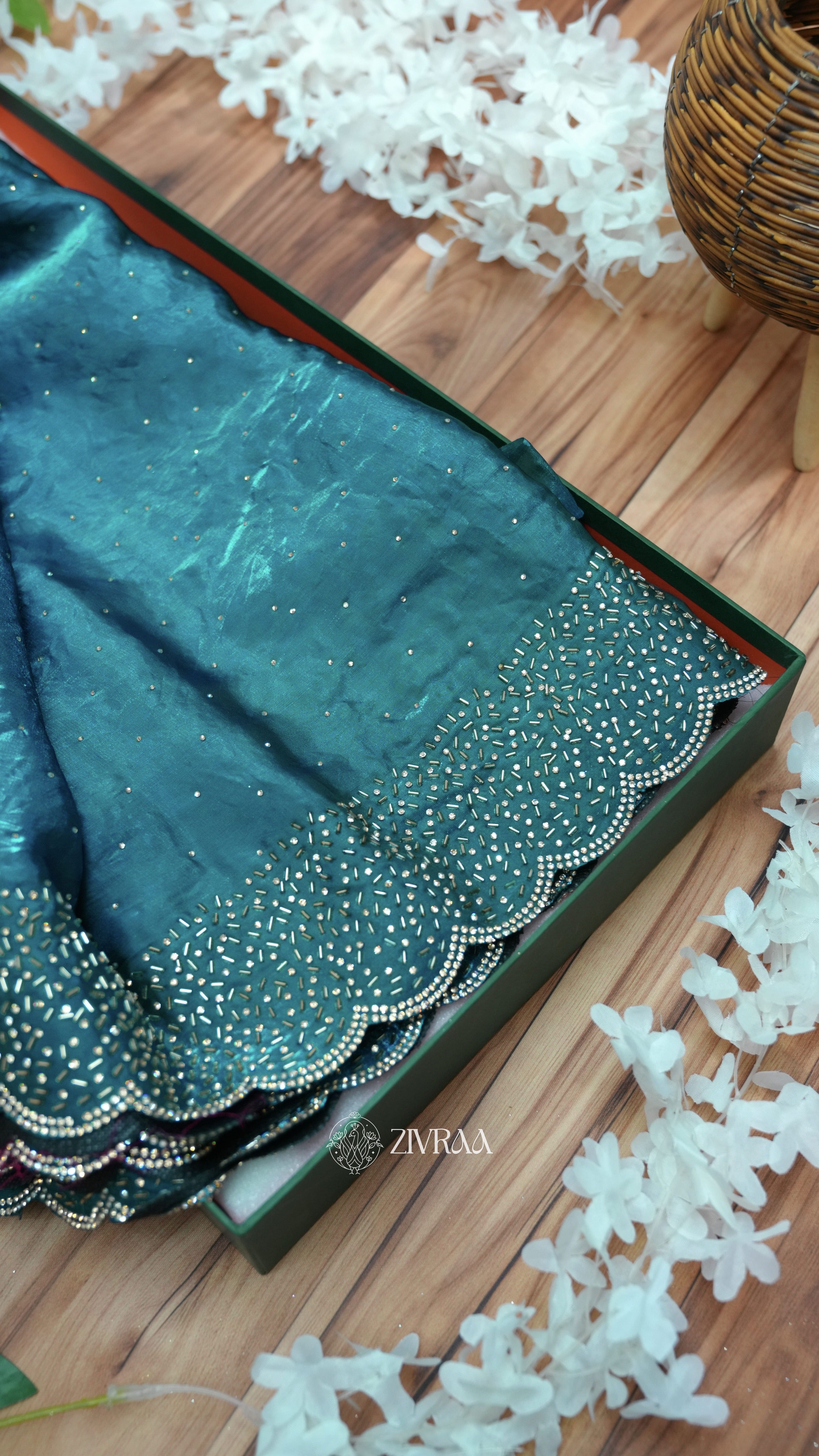 Festive Rani Saree with siroski Scalloped Border