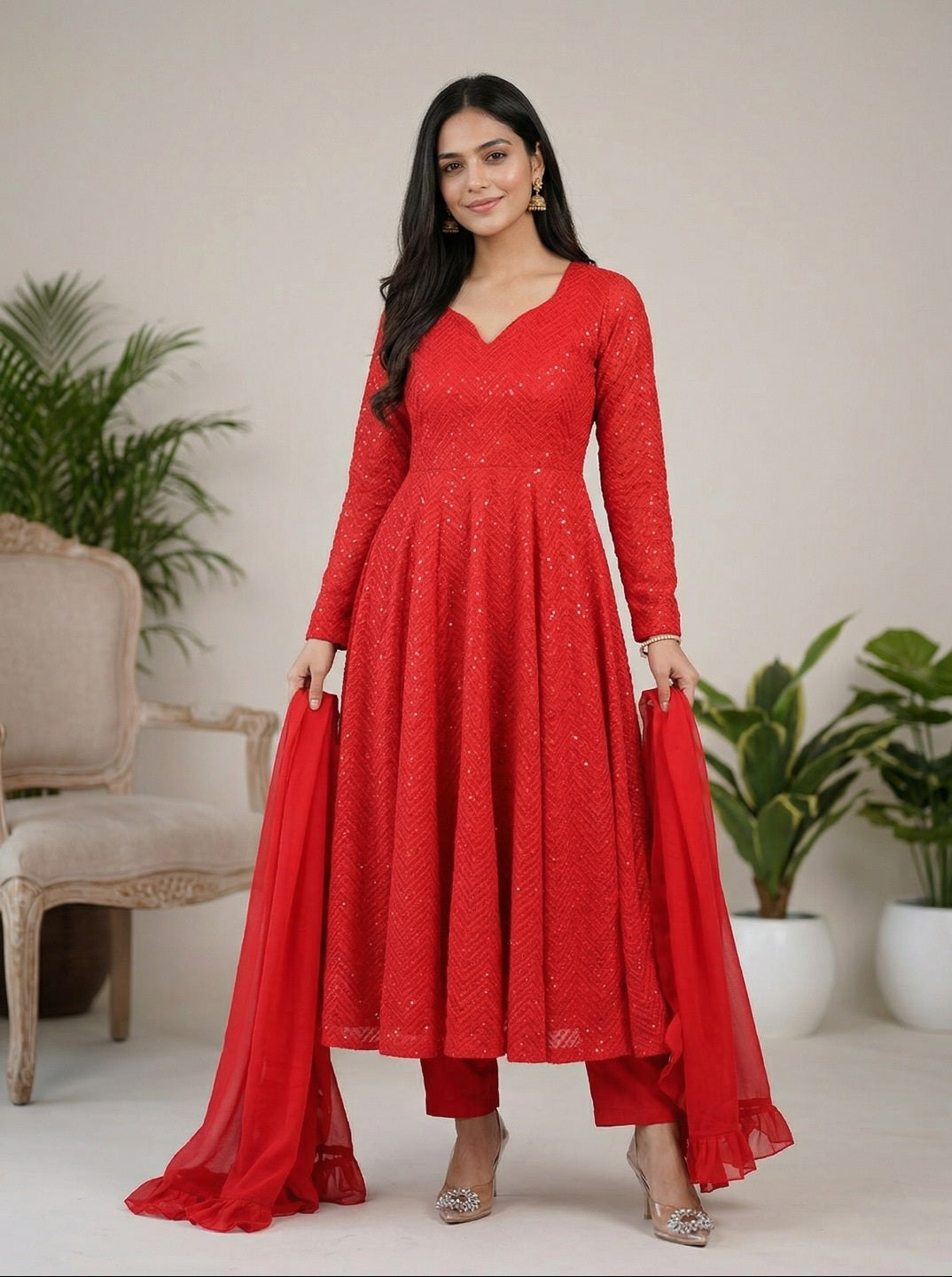 Georgette Anarkali Suit Set with Dupatta | Heavy Flared Wedding & Party Wear for Women