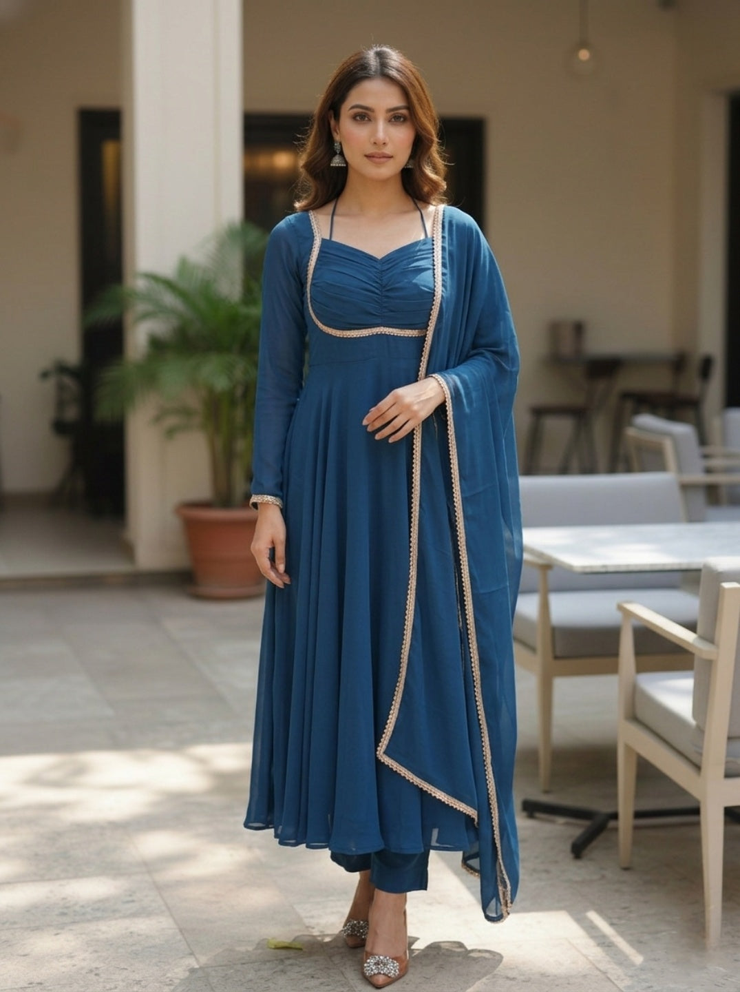 Georgette Anarkali Gown Set with Dupatta | Designer Flared Ethnic Wear for Women