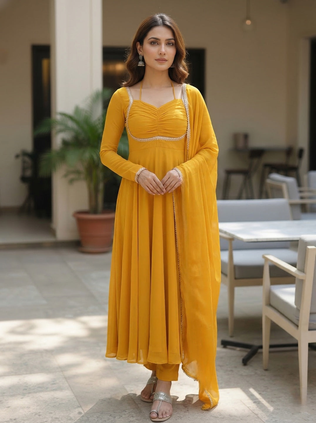 Georgette Anarkali Gown with Dupatta | Flared Festive & Wedding Wear for Women