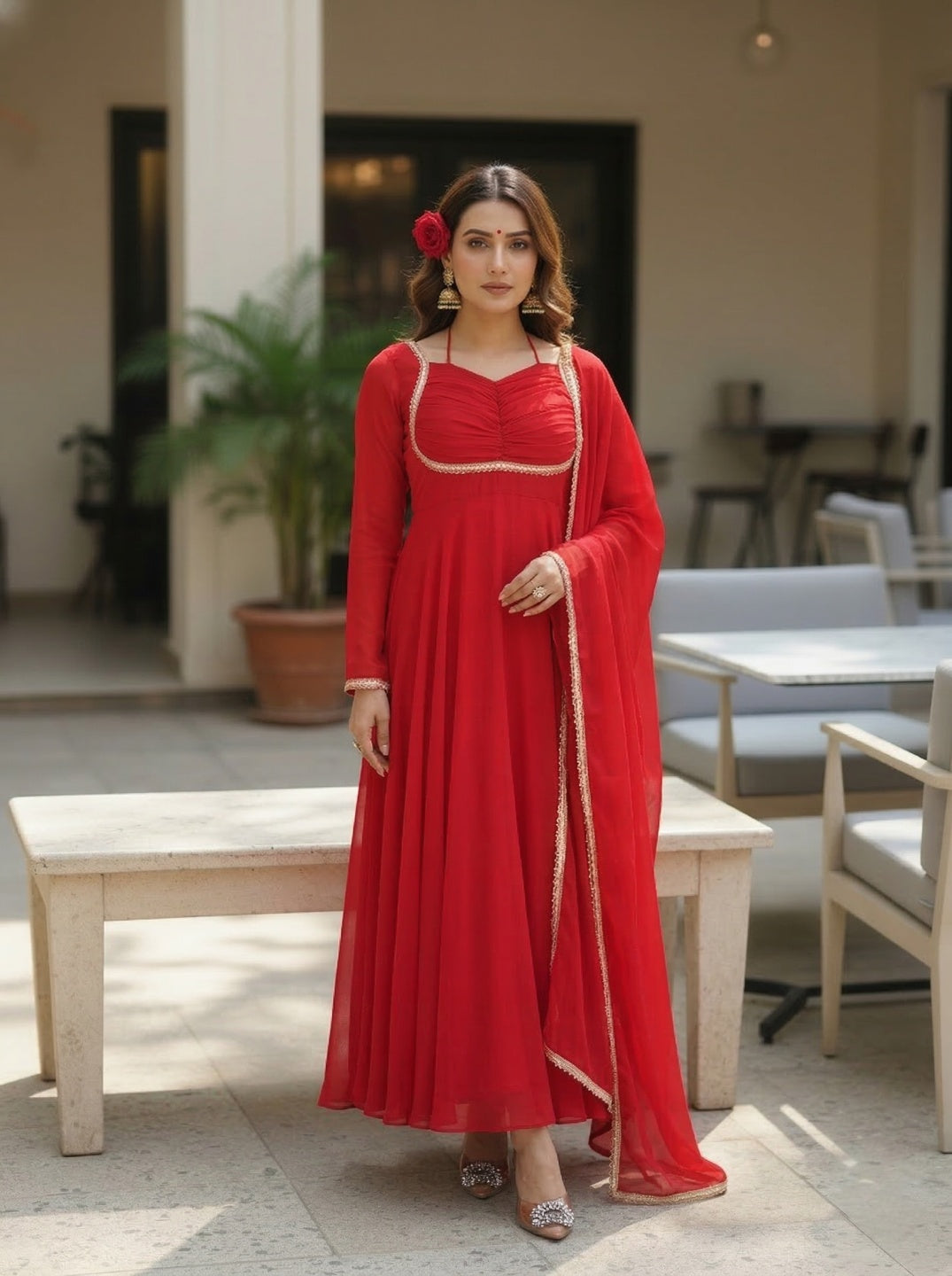 Georgette Anarkali Gown Set with Dupatta | Designer Ethnic Wear for Wedding & Festive