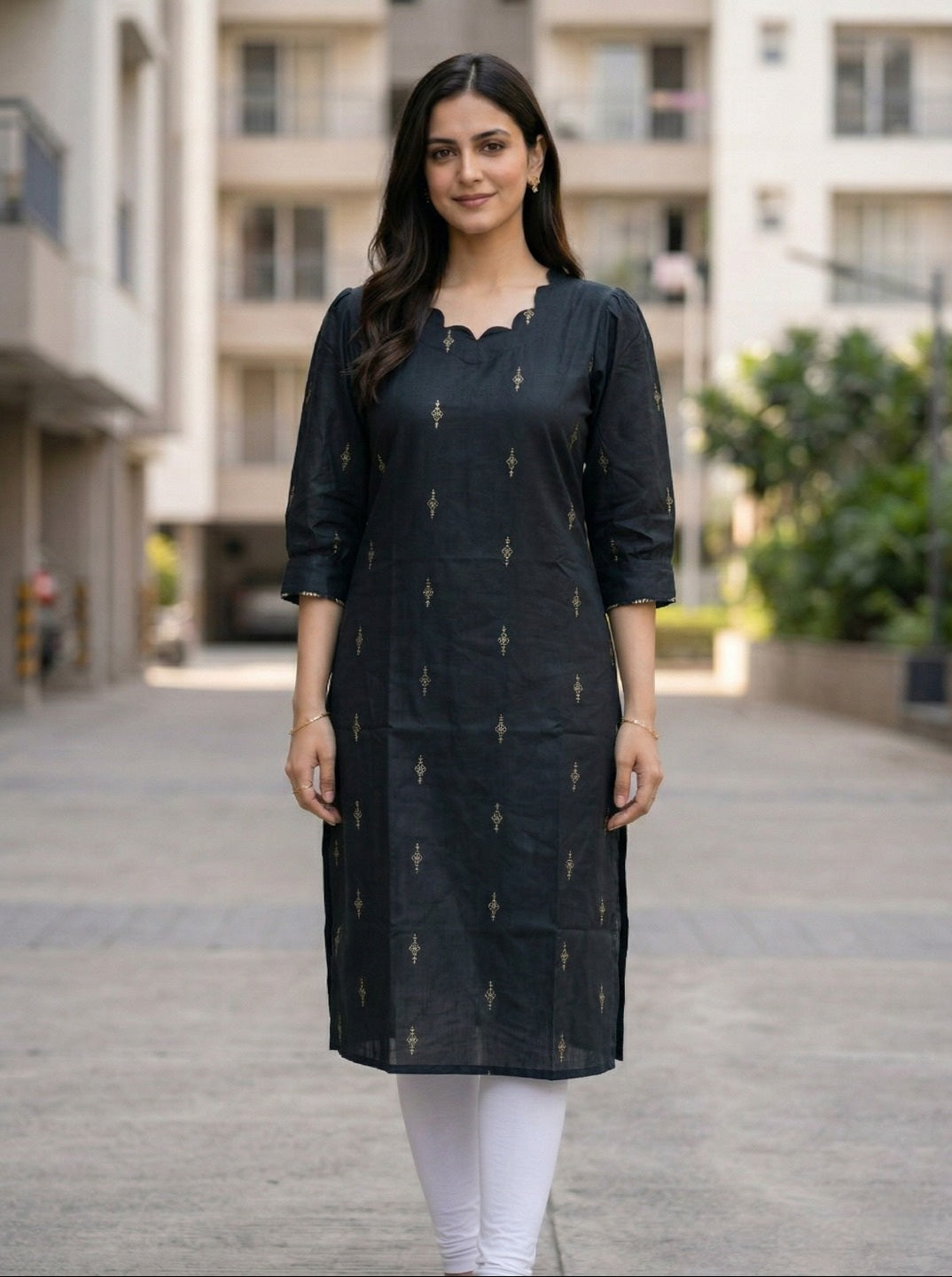 Women Cotton Blend Foil Print Kurti | Elegant Straight Fit Office & Casual Wear KurtI