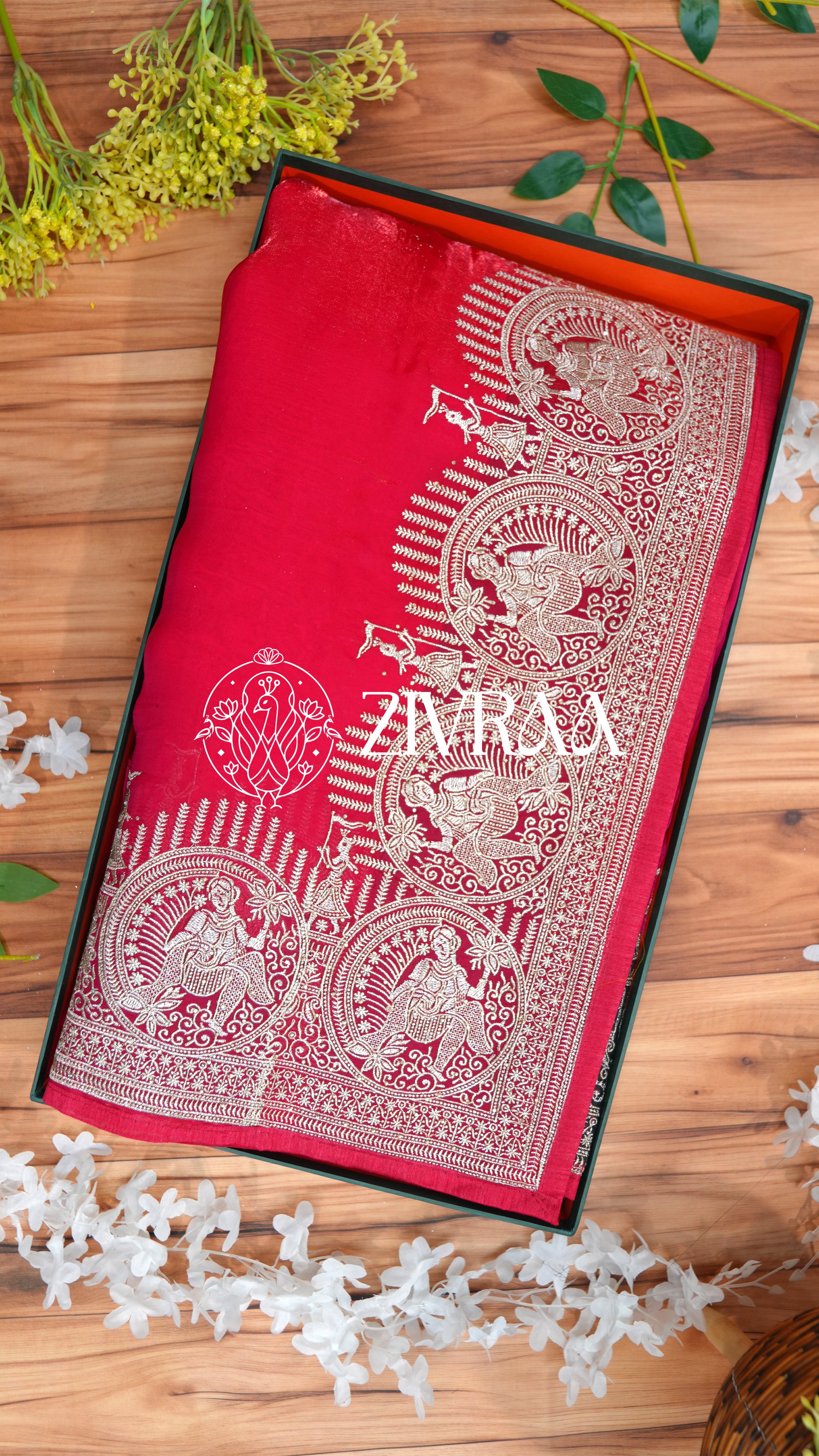 Emerald Green Silk Saree with Silver Zari Traditional Motifs