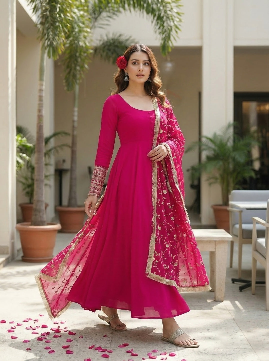 Georgette Anarkali Gown Set with Embroidered Dupatta – Festive & Wedding Wear