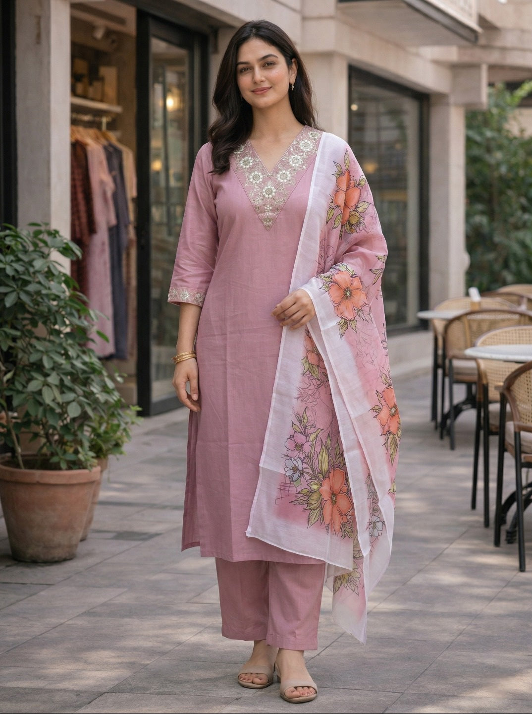Women Rayon Slub Kurta Set with Chanderi Digital Print Dupatta | Ethnic Wear for Festive & Daily Use