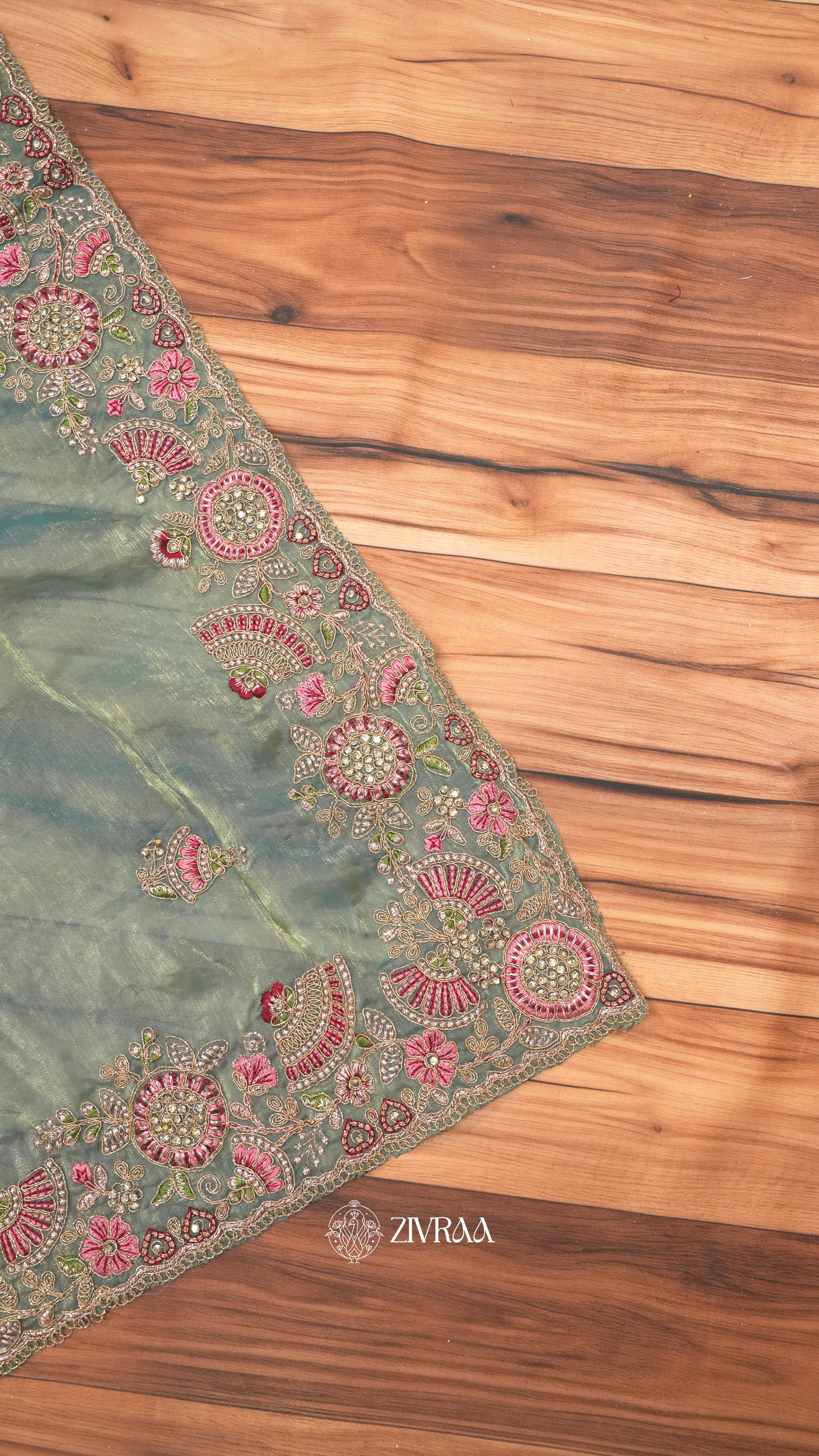 Elegant Lavender Grey Embroidered Organza Saree with Heavy Floral Zari Border