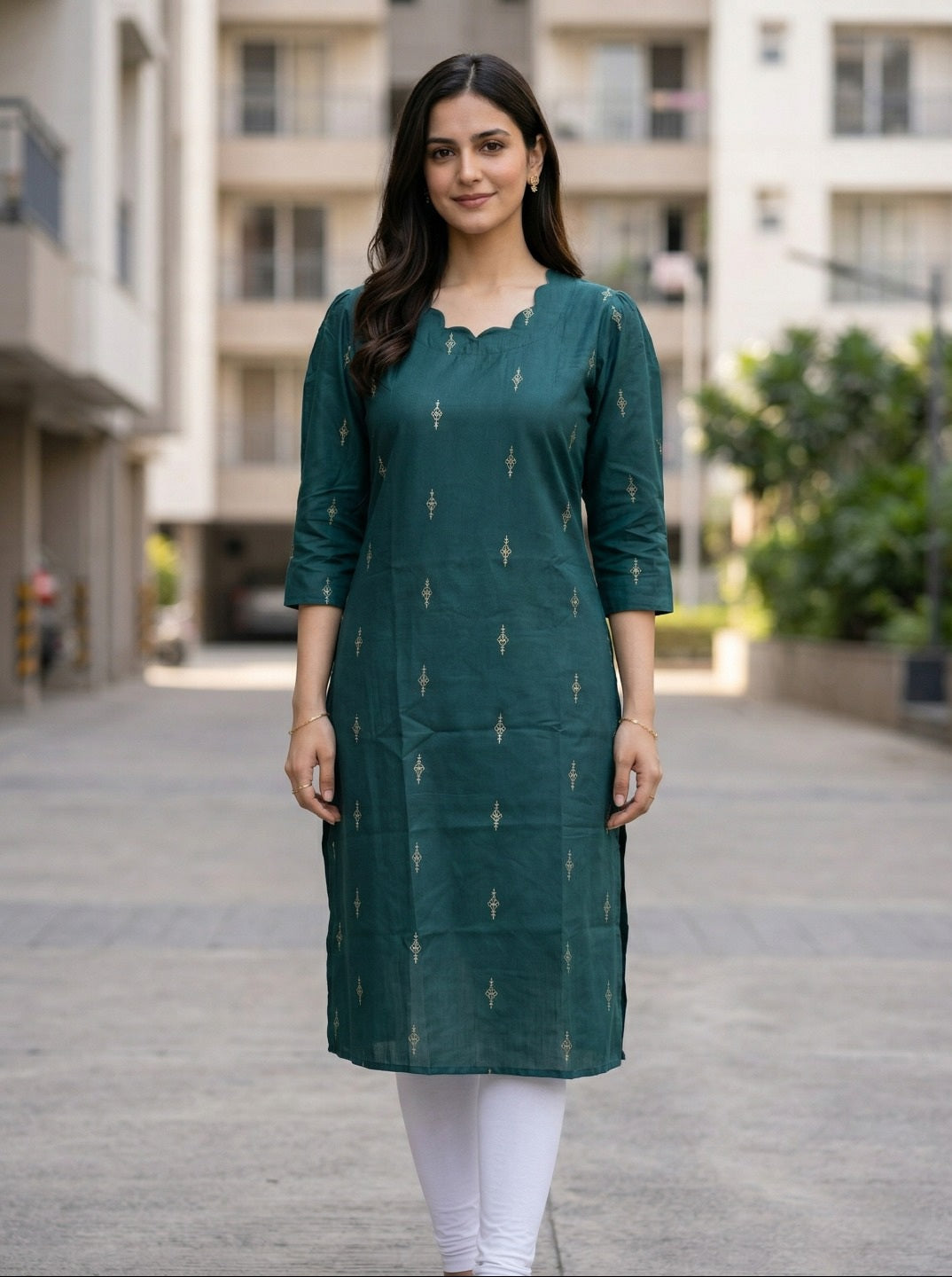 Women Cotton Blend Foil Print Kurti | Straight Fit Ethnic Daily Wear Kurti for Women