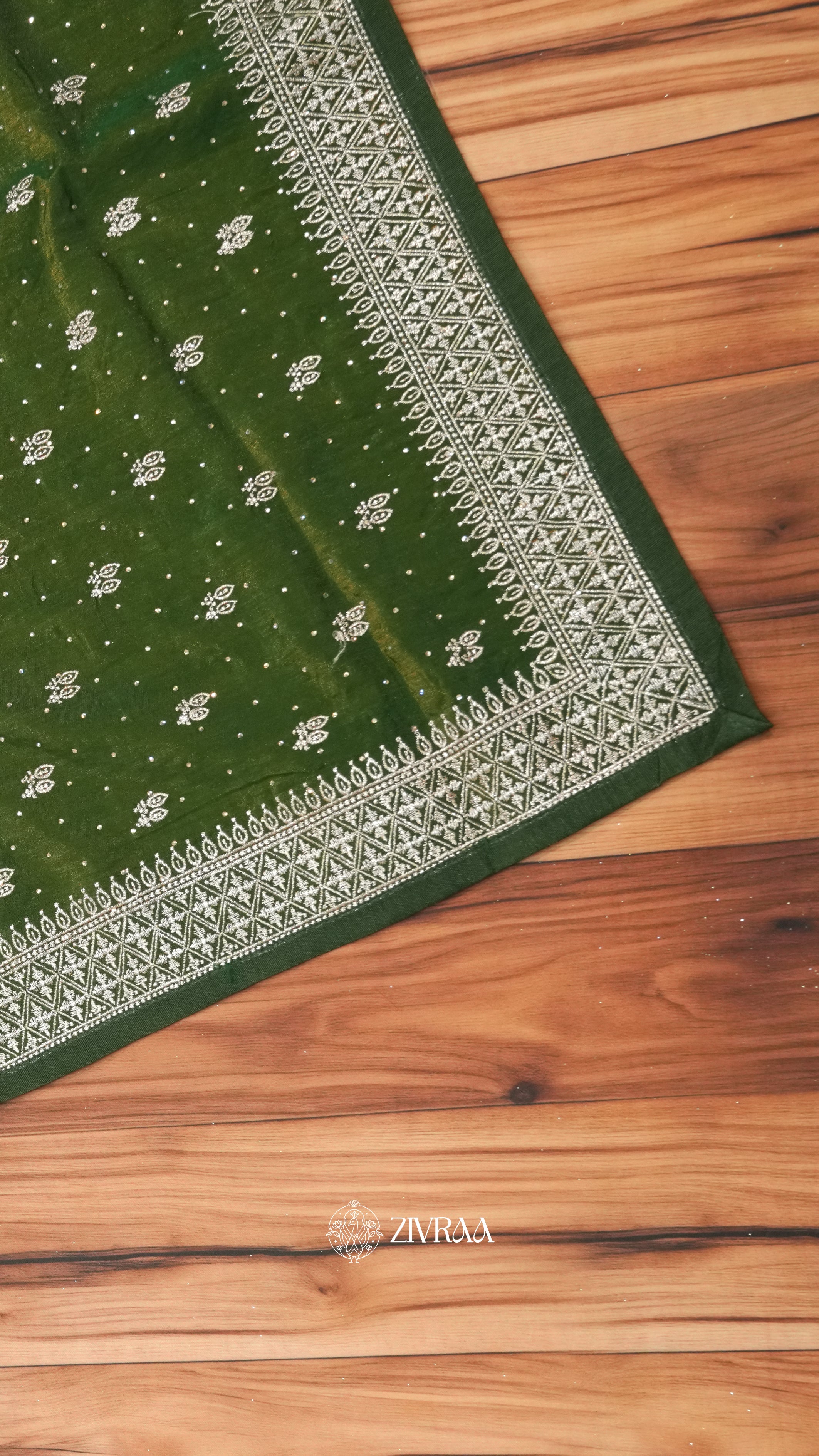 Elegant Dark Green Woven Silk Saree with Golden Motifs & Traditional Border