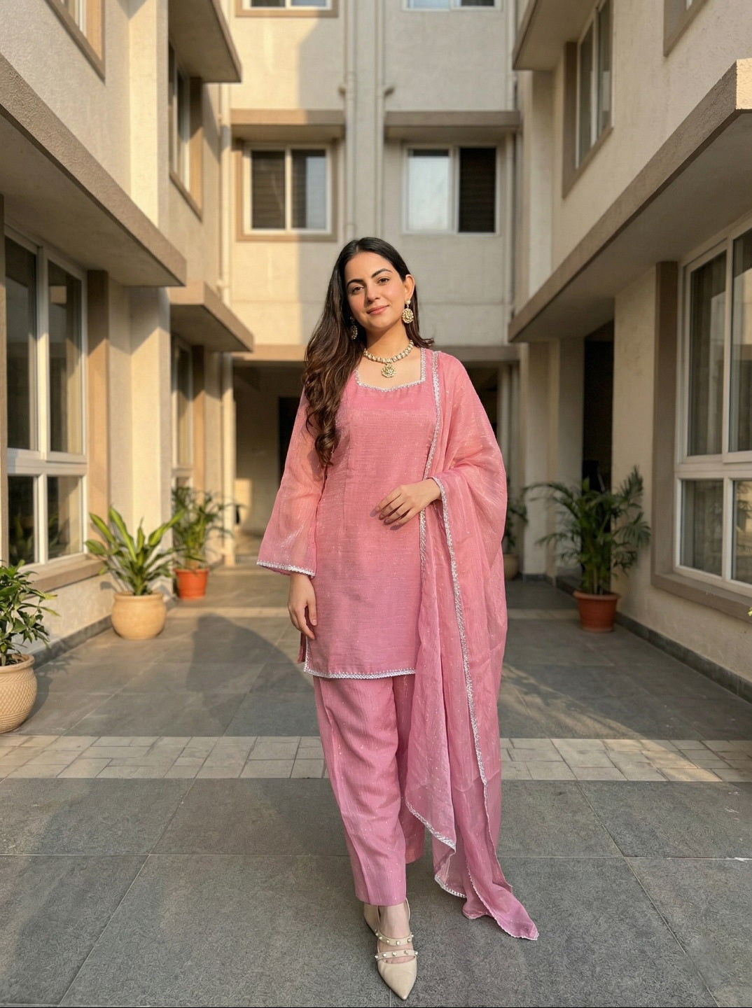 Women Crunchy Silk Kurta Set with Farshi Salwar & Dupatta | Festive Ethnic Wear