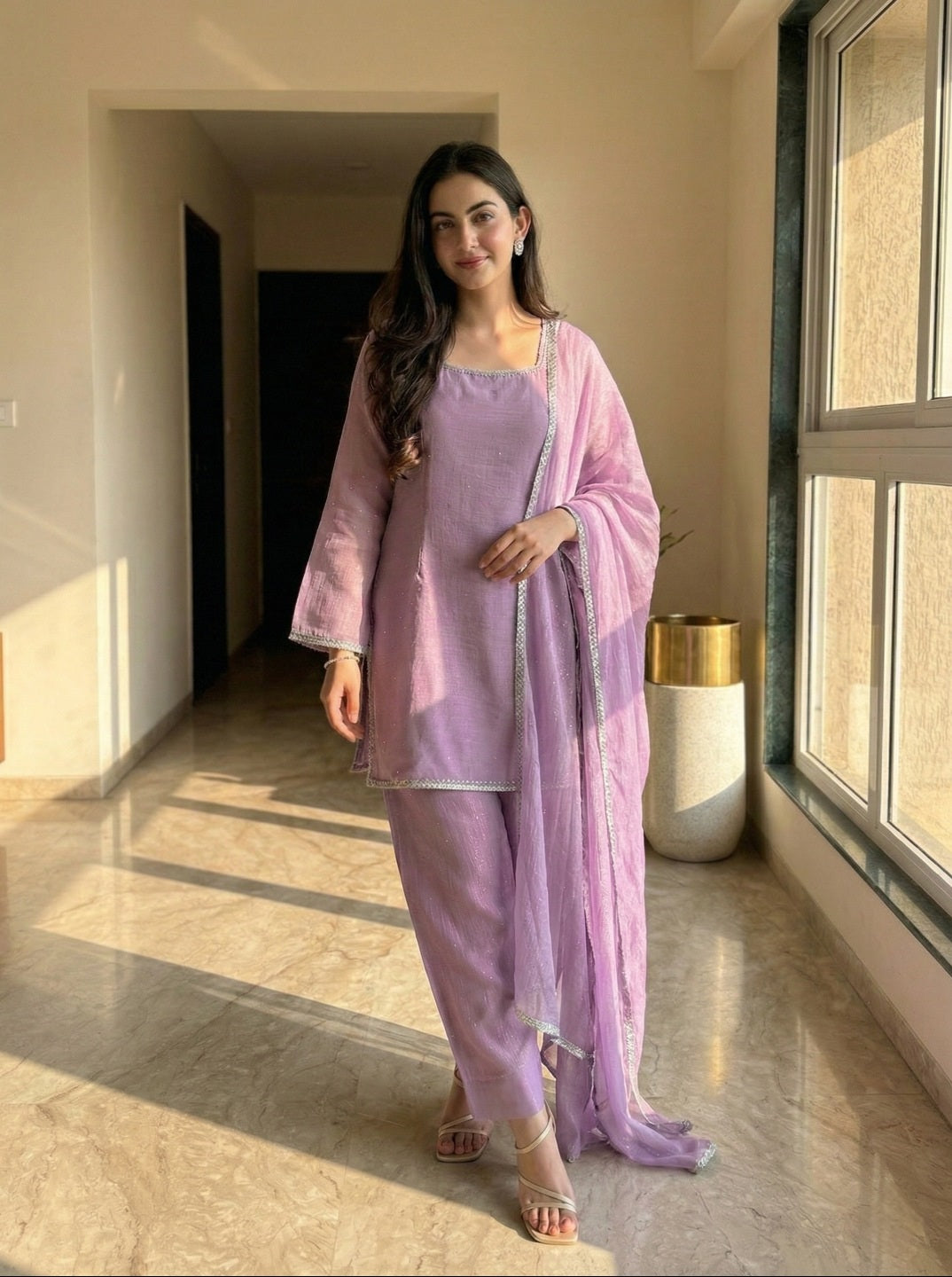 Women Crunchy Silk Kurta Set with Farshi Salwar & Dupatta | Elegant Ethnic Outfit