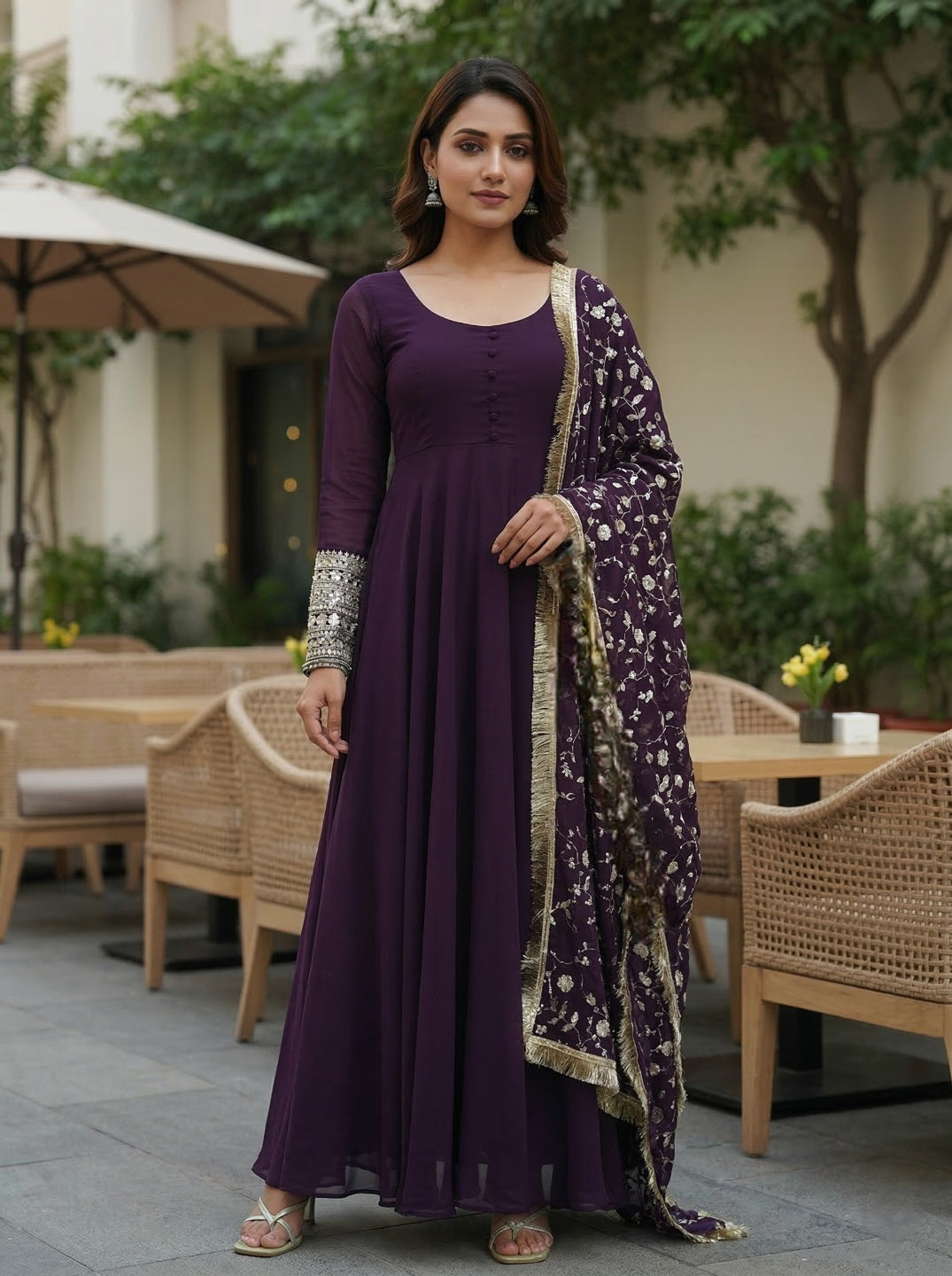 Georgette Anarkali Gown Set with Dupatta – Designer Ethnic Wear for Women