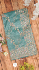 Gold Embroidered shimmer net Saree with Floral Zari & Border