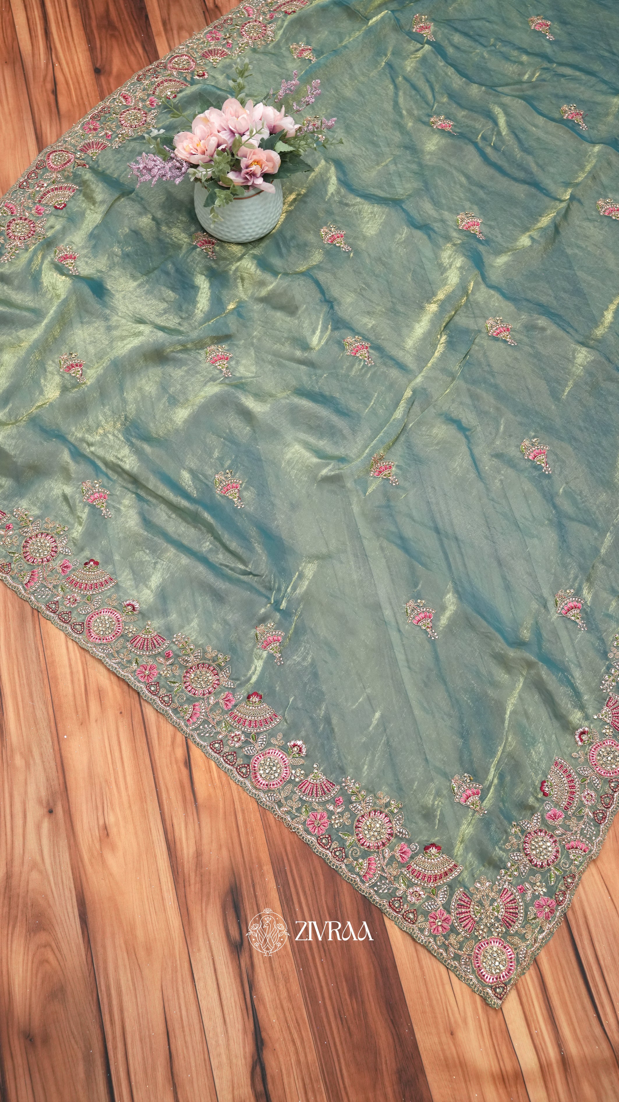 Elegant Rose Pink Silk Saree with Heavy Zari & Floral Embroidered Border