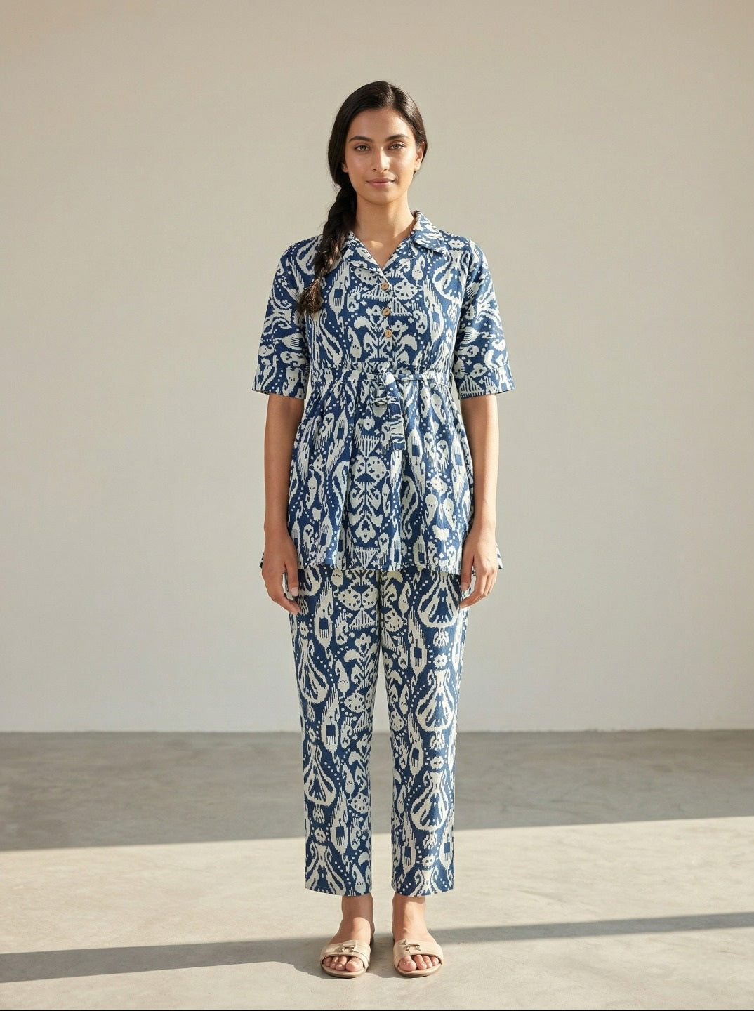Women’s Ethnic Printed Co-Ord Set | with Peplum Top & Palazzo Pants