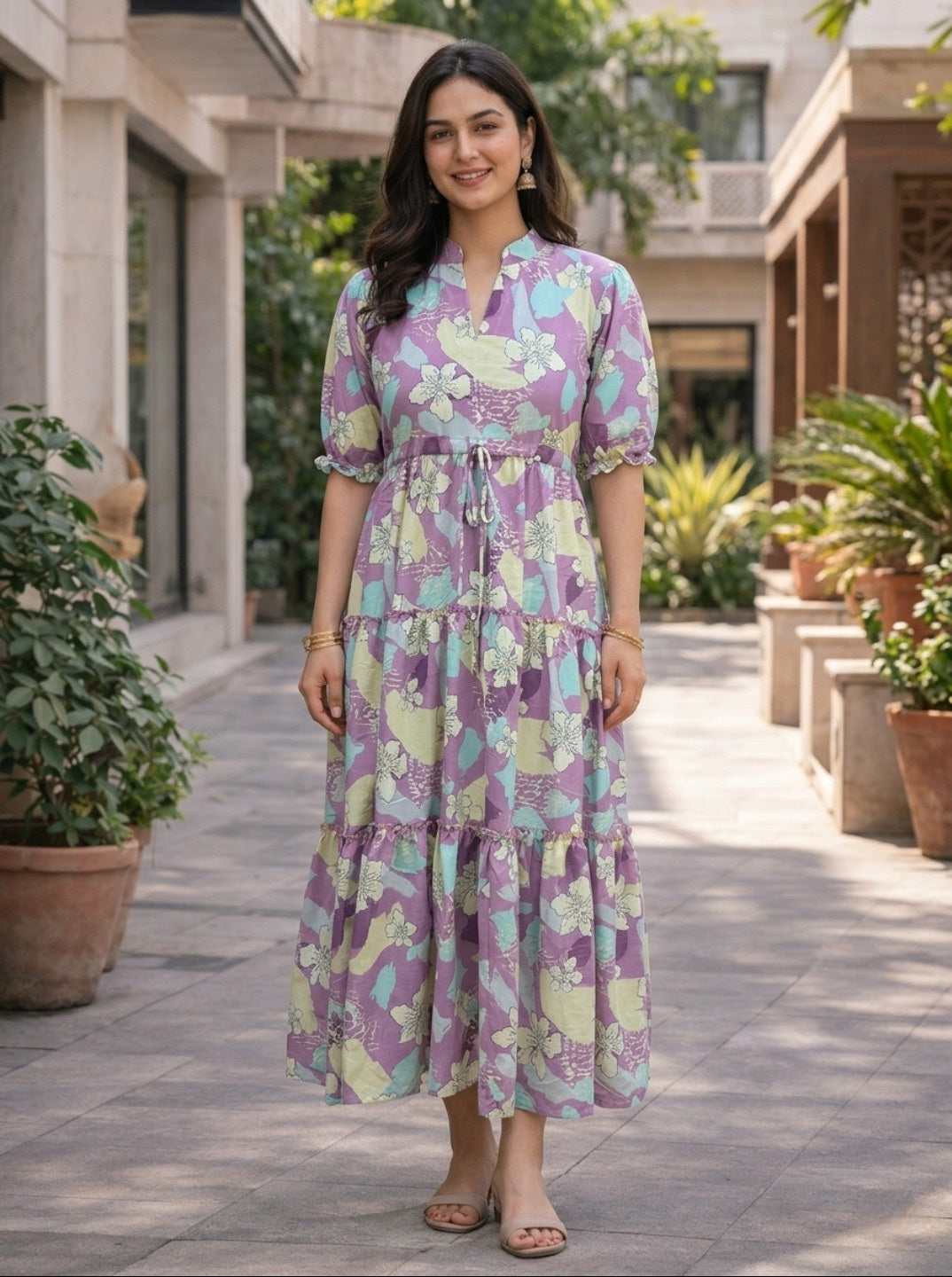 Floral Printed Tiered Kurti with Flowy Silhouette and – Comfortable Everyday Ethnic Style