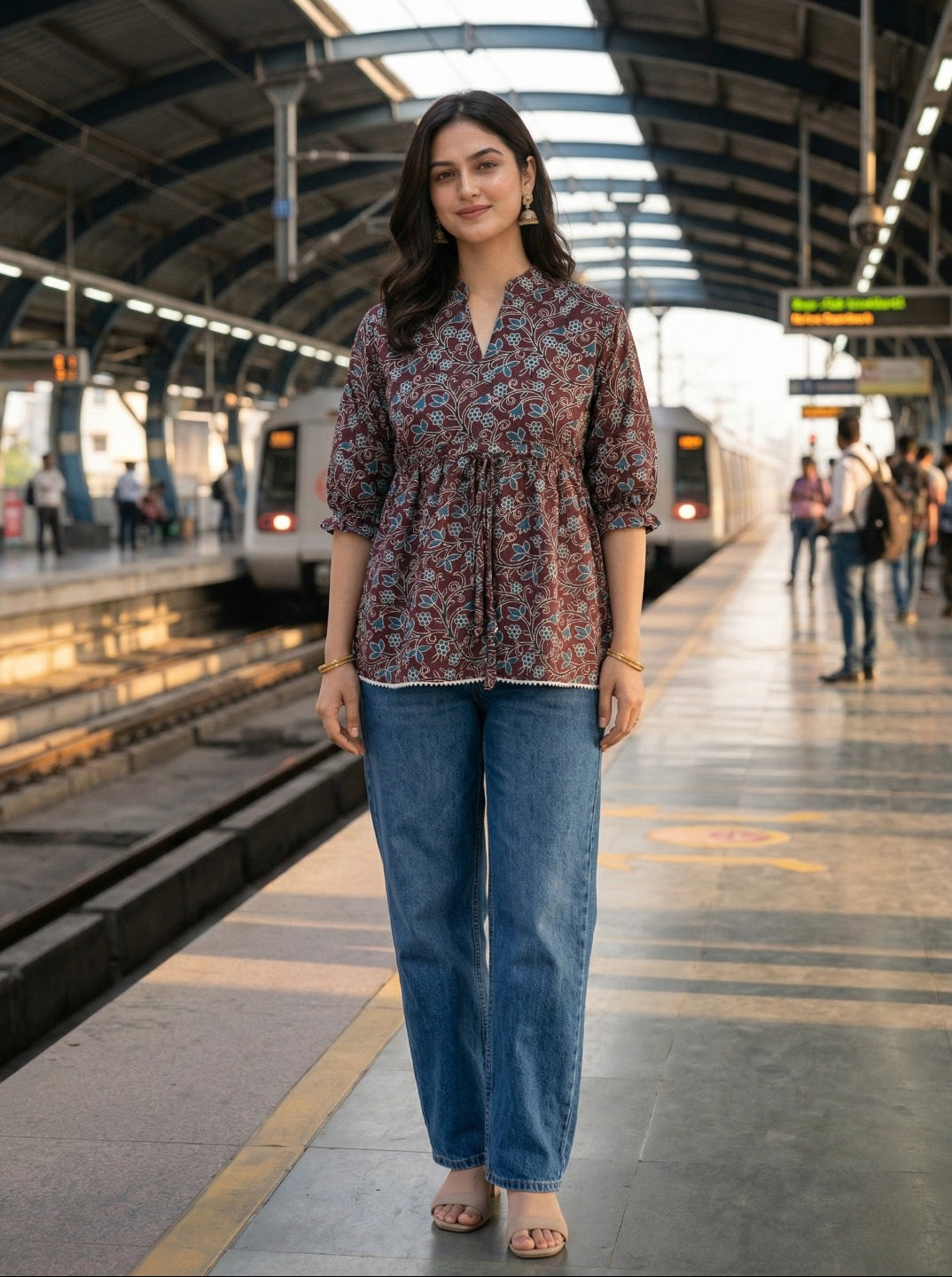 Women’s Floral Printed Casual Top with 3/4 Sleeves – Stylish Ethnic Office & Daily Wear Top (1 Piece Only)