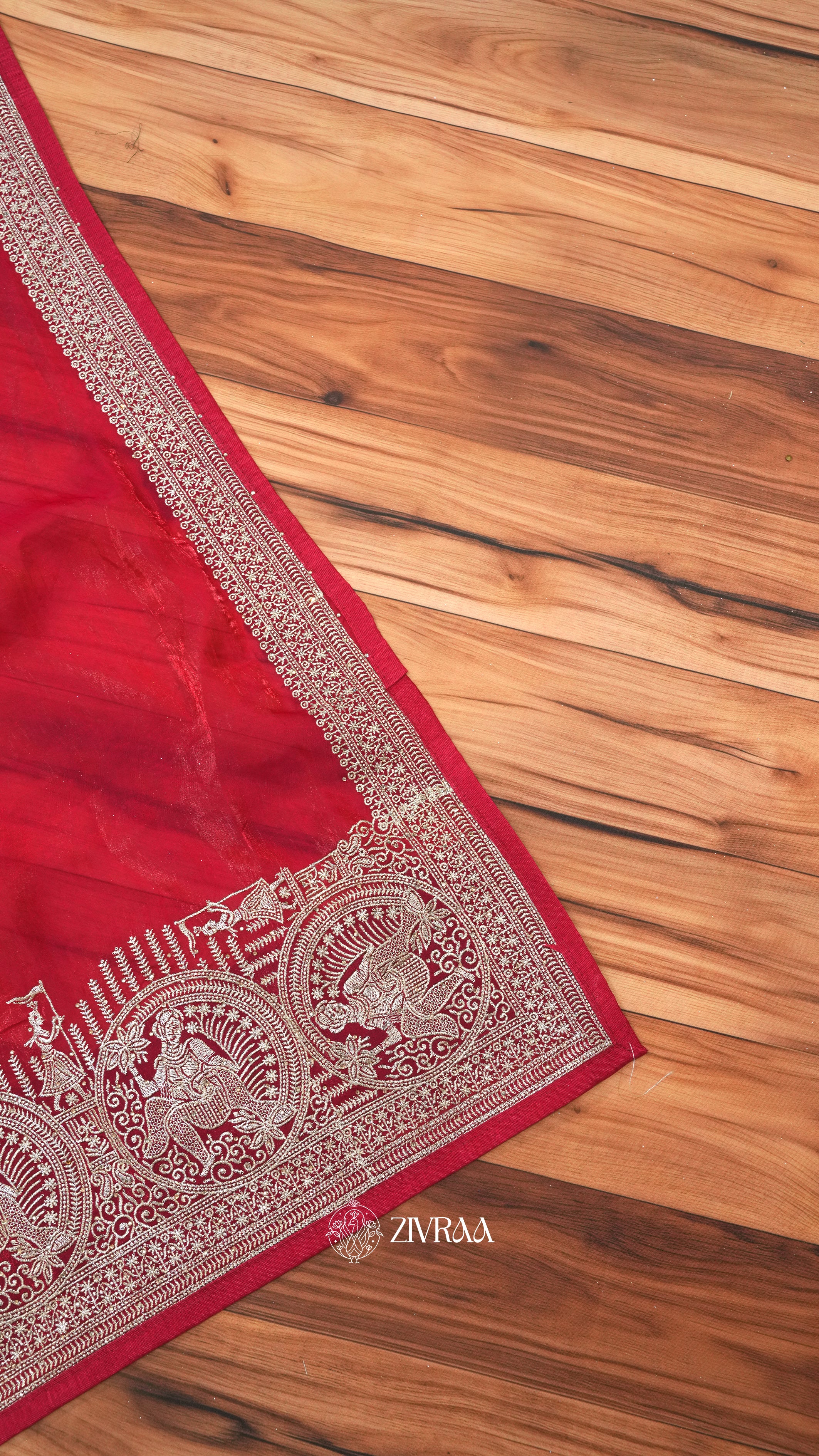 Elegant Rani Silk Saree with Traditional Silver Zari Motifs & Designer Border