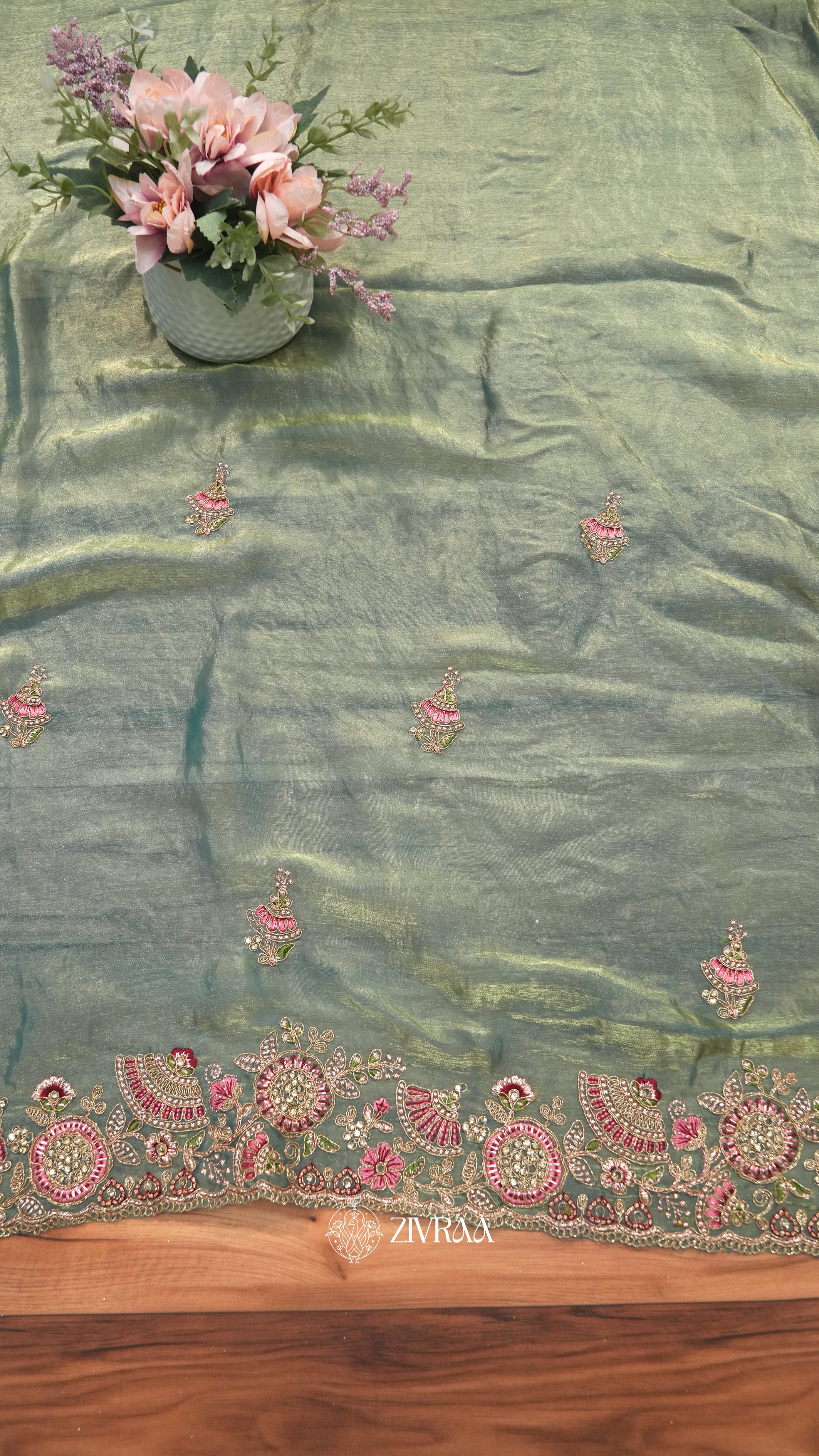 Rust Orange Embroidered Silk Saree with Heavy Floral Border – Designer Party Wear Saree