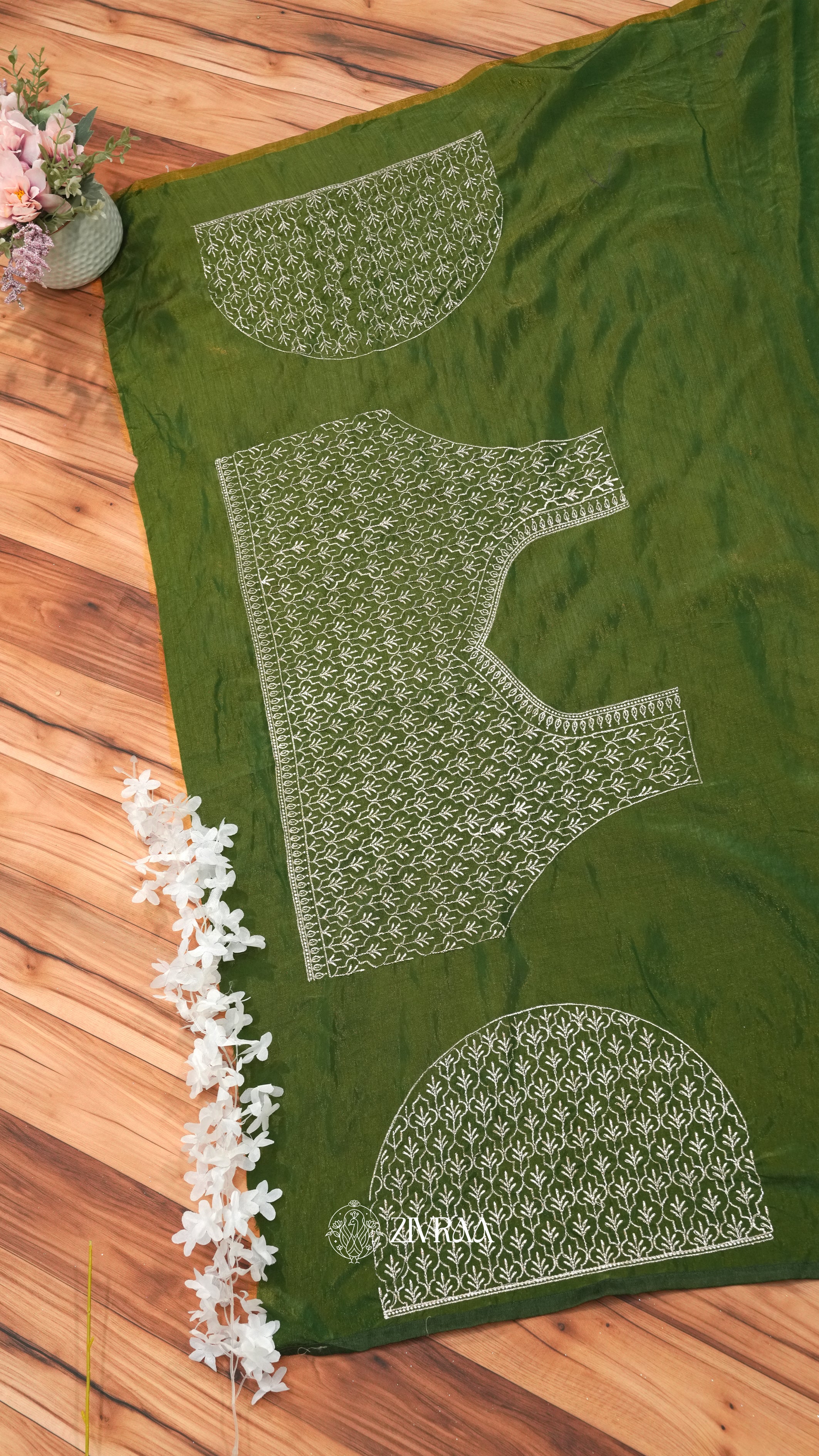 Mustard Orange Embroidered Saree with Silver Zari Border – Elegant Festive Wear Saree