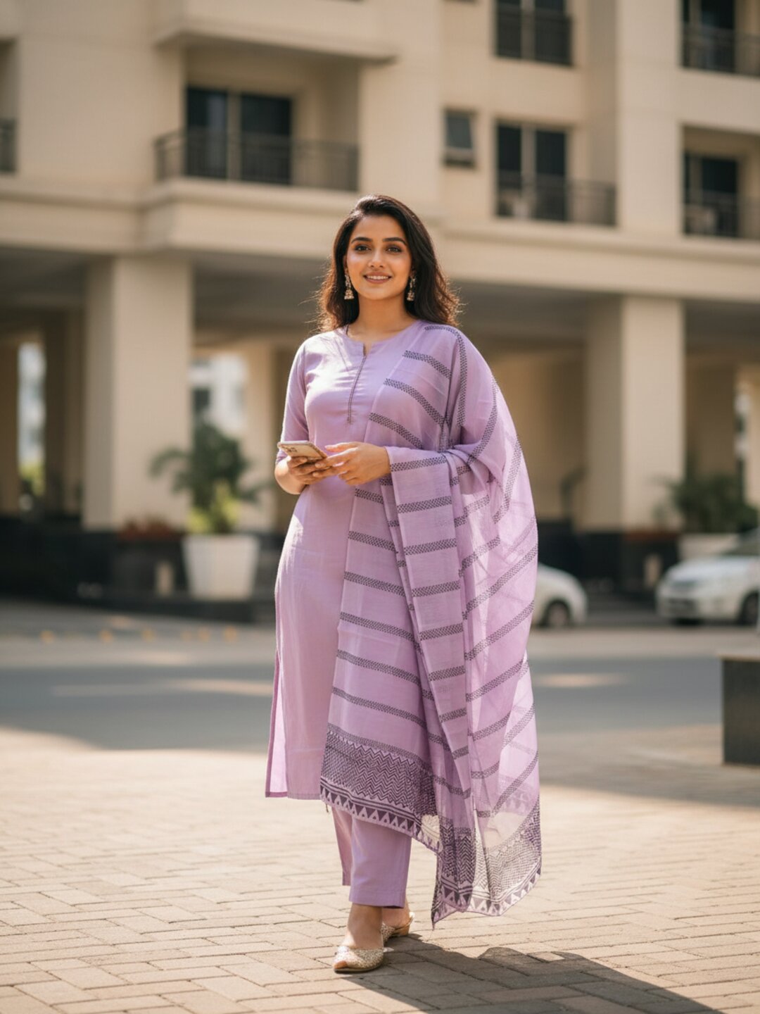 Lavender 3 Piece Kurta Set for Women with Printed Dupatta | Elegant Straight Kurti Pant Set | Trending Ethnic Wear for Office, Festive & Daily Wear