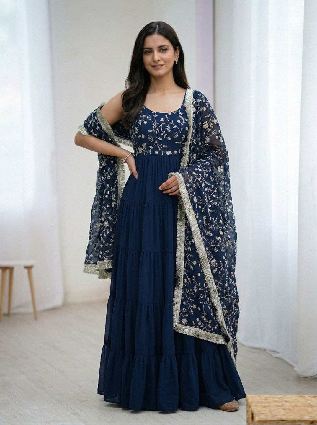 Anarkali Kurta Set with Dupatta & Pant | Fox Georgette Heavy Flared Ethnic Wear for Women | Festive & Wedding Collection