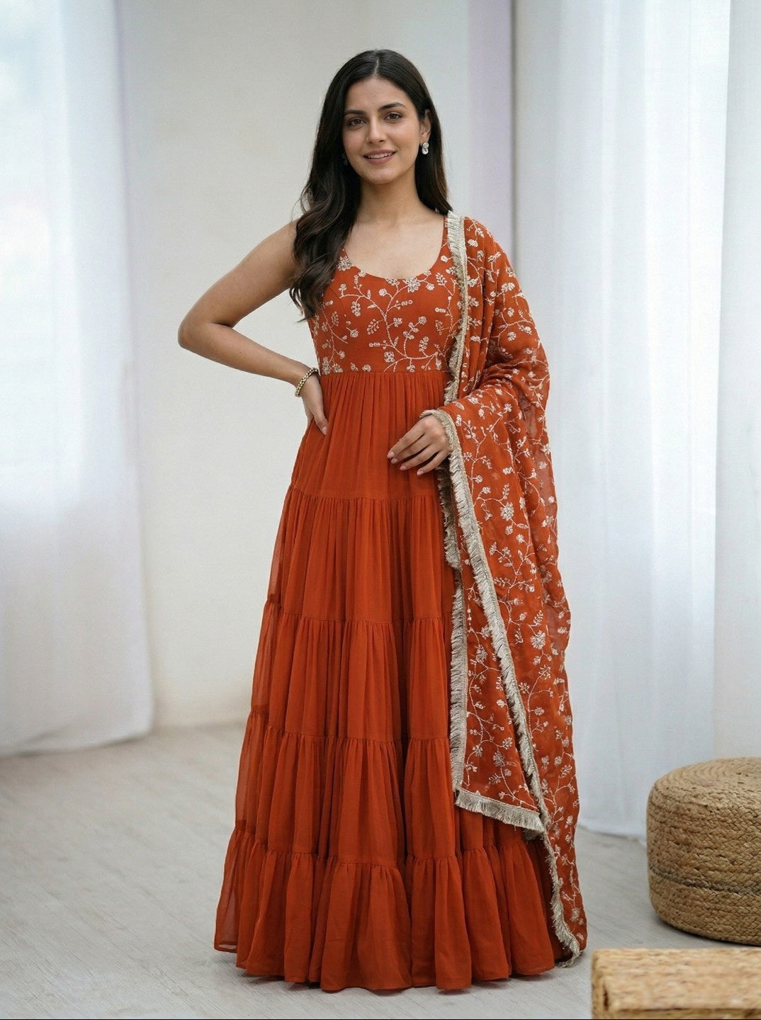 Anarkali Kurta Set with Dupatta & Pant | Fox Georgette Heavy Flare Ethnic Wear for Women | Festive & Wedding Outfit