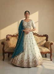 Rama Green Embroidered Lehenga Choli Set with Contrast Dupatta | Full Stitched Festive, Wedding & Party Wear Lehenga for Women