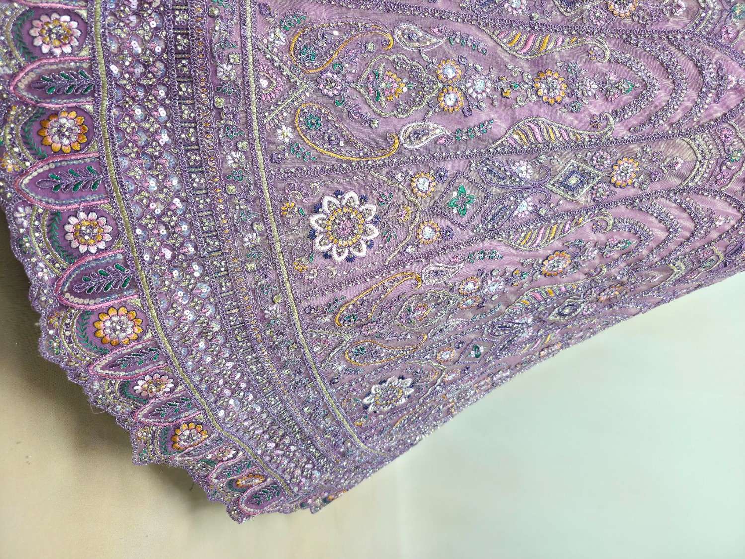 Lavender Designer Lehenga Choli with Intricate Embroidery & Jarkan Work – Shimmer Net Wedding Wear (Semi Stitched)